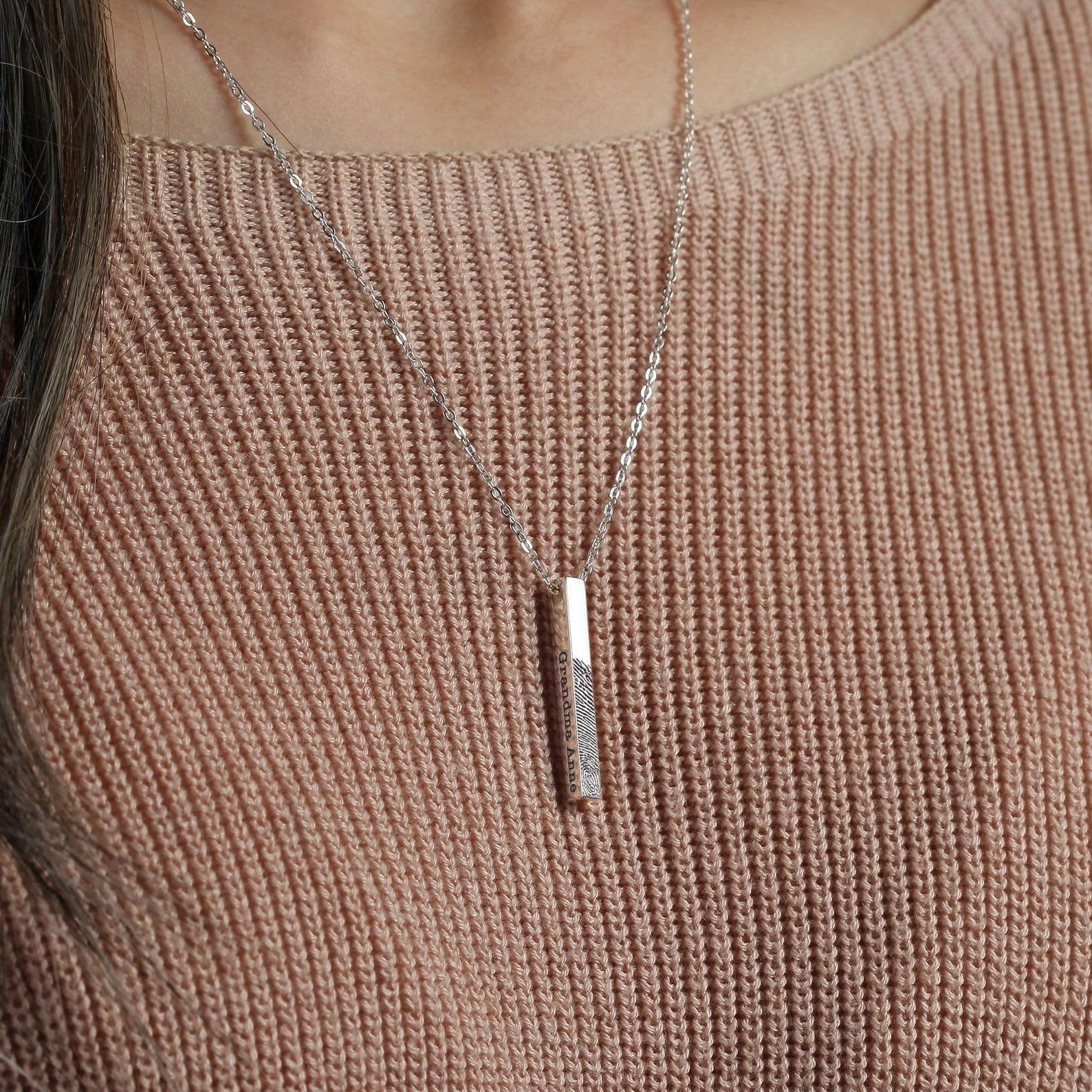 En recuerdo de para hombre, real collar con huella digital, huella del pulgar joya barra collar con digital para Deceased papá Día de la Madre Navidad cumpleaños aniversario