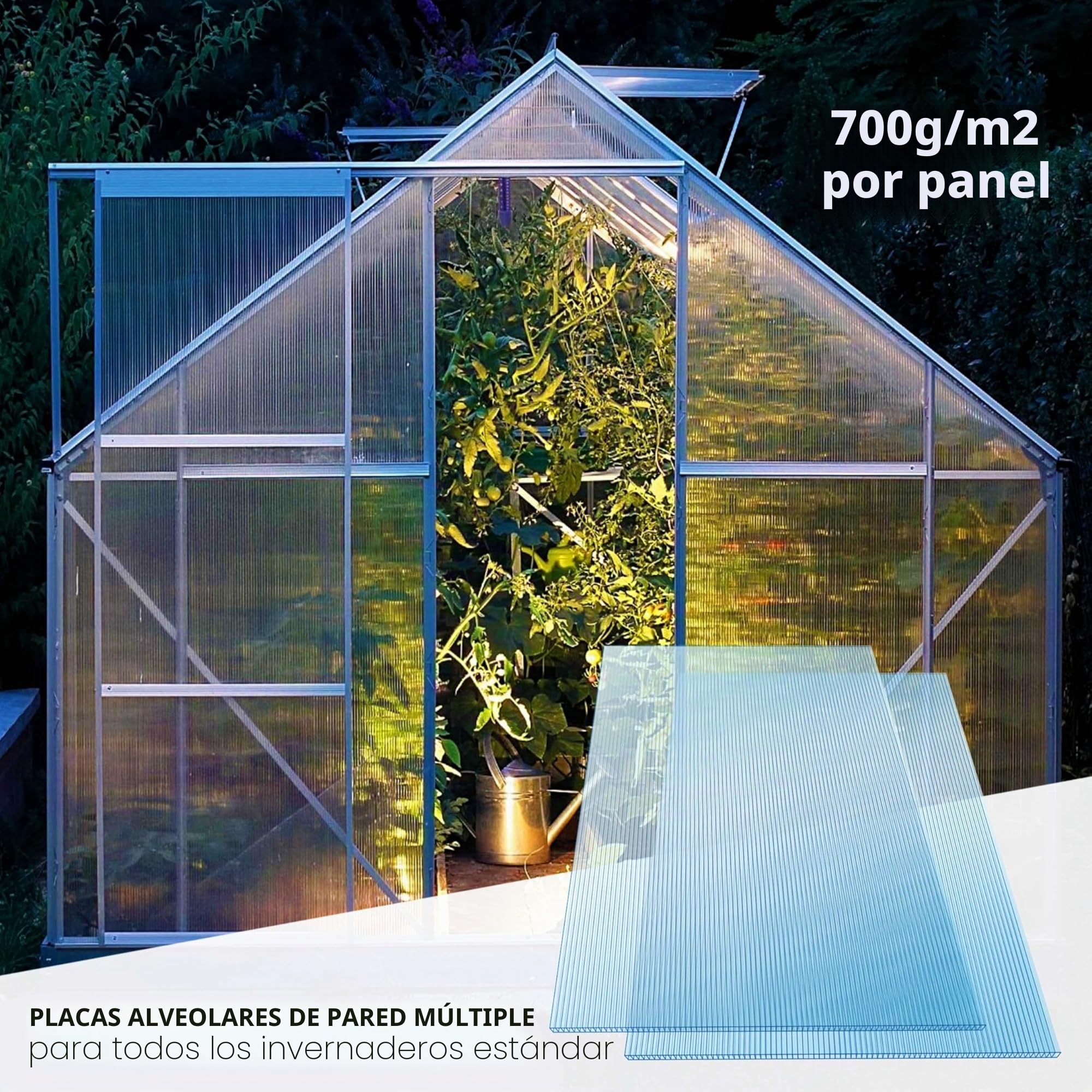 KESSER® 14x Placas de Policarbonato Alveolar de 4mm 10,25m² Placa de Doble Pared 121x60,5cm | 50x Abrazaderas + 50x Clips en Z-Placa de Policarbonato para Invernadero UV-Resistente Transparente