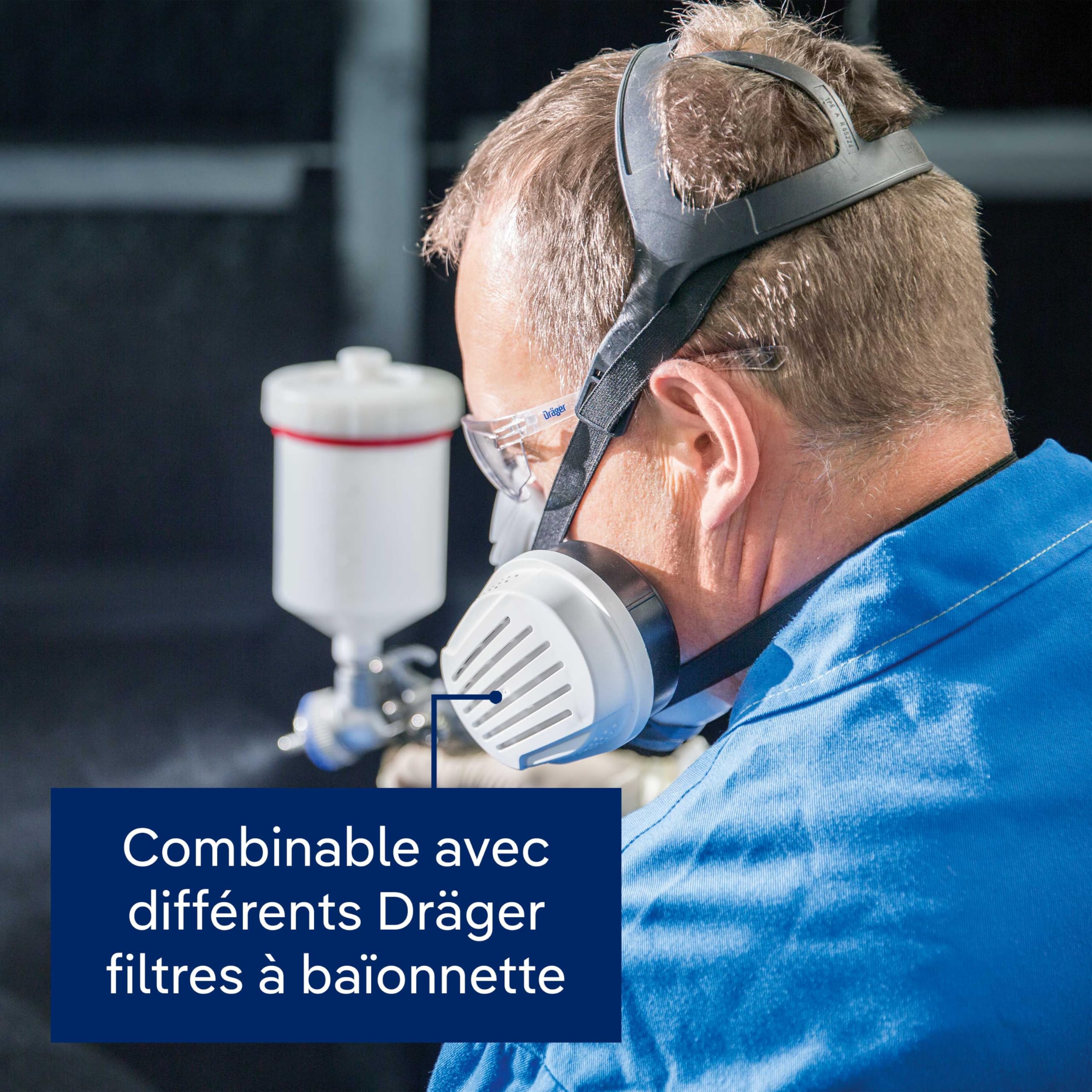 Dräger X-plore 3300 Masque de protection respiratoire adapté aux peintures solvants, époxy résine, poussières, demi-masque de peinture avec 2 cartouches A2 P3