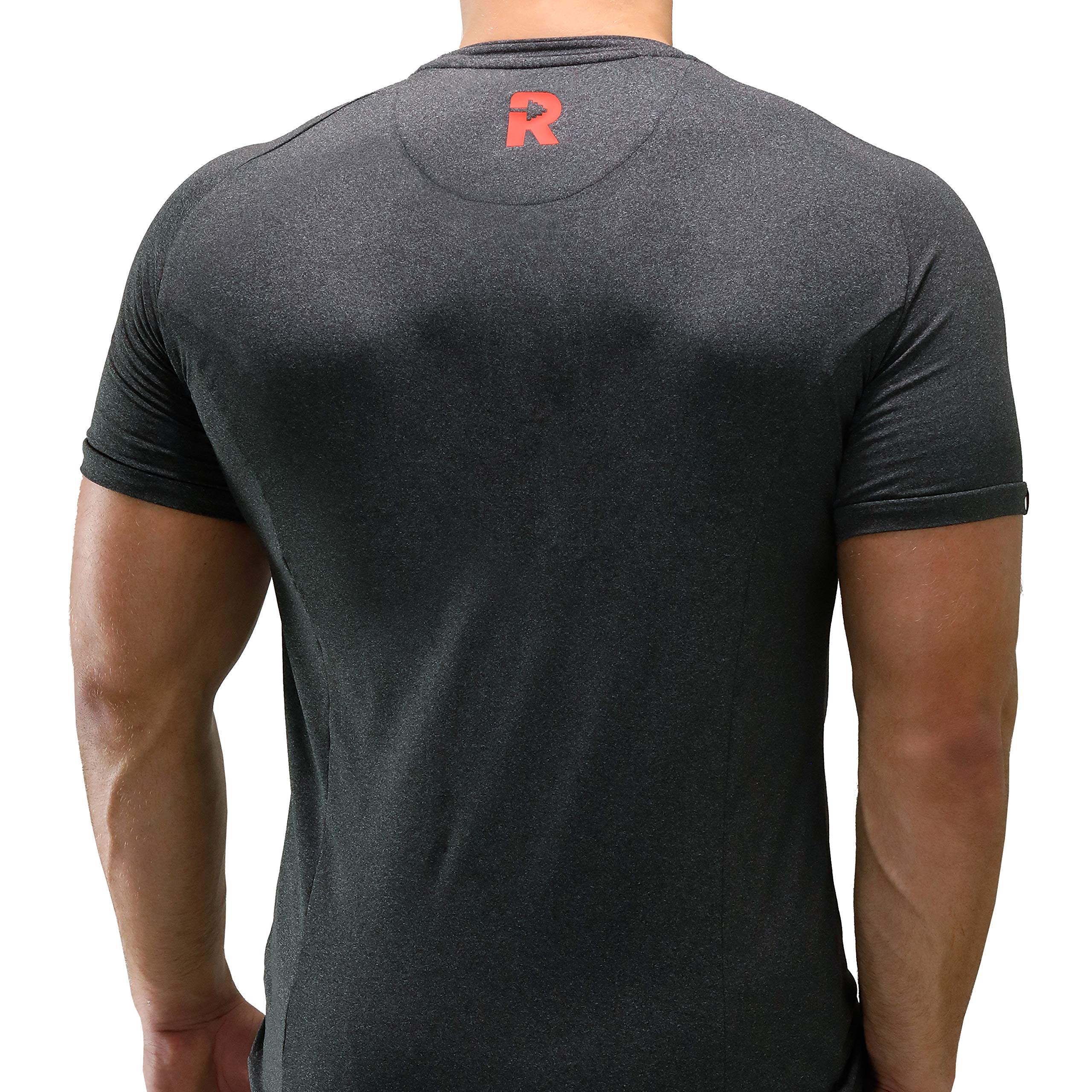 Maglietta fitness da uomo a maniche corte, slim fit, per bodybuilding, crossfit, allenamento e allenamento, traspirante e ad asciugatura rapida, 88% poliestere, 12% elastan, grigio scuro