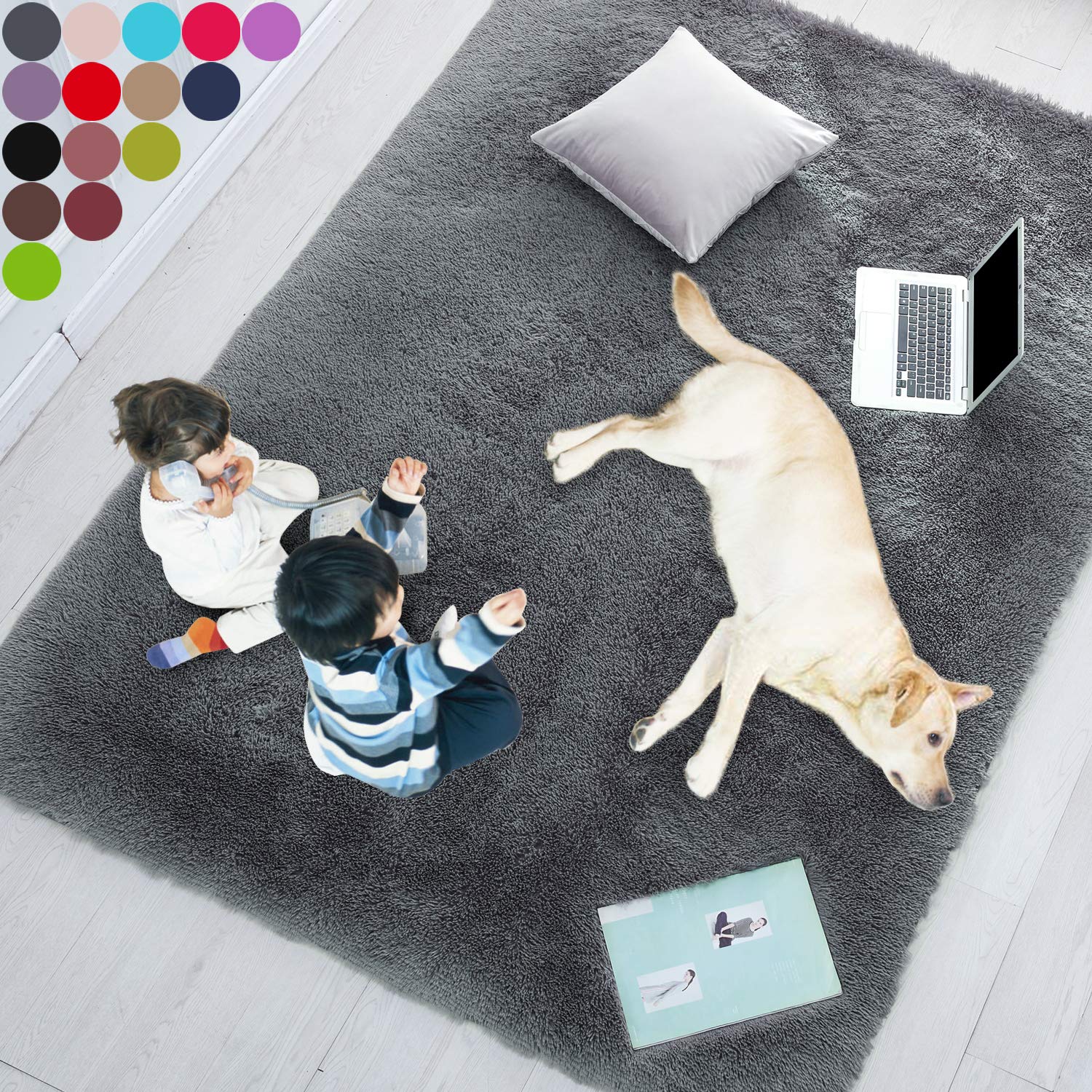 Gray Soft Rug for Bedroom,4'X6',Fluffy Area Rug for Living Room,Furry Carpet for Kids Room,Shaggy Throw Rug for Nursery Room,Fuzzy Plush Rug,Grey Carpet,Rectangle,Cute Room Decor for Baby