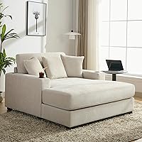 Merax 55" Modern Chaise Lounge with Charge Station, Cup Holders & Pillows - Cream Upholstered Recliner Chair for Bedroom Living Room