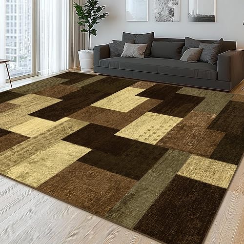QDUIDU Modern Geometric Patchwork Indoor Taupe Area Rug