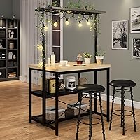 Vista 11 de Isla de cocina con almacenamiento, estante para panaderos con toma de corriente, mesa de isla para cocina, soporte de microondas de 3 niveles, mesa