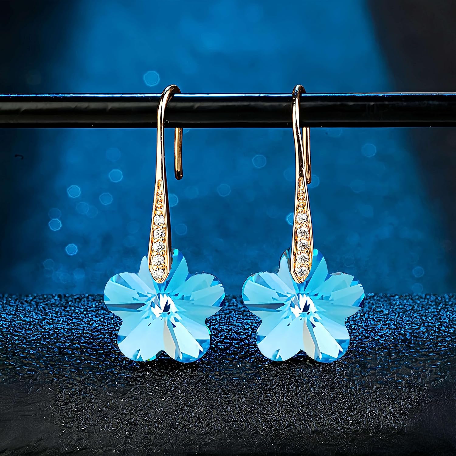 Miniatura 3 de Pendientes colgantes de cristal austriaco para mujer, chapados en oro de 14 quilates, joyería hipoalergénica