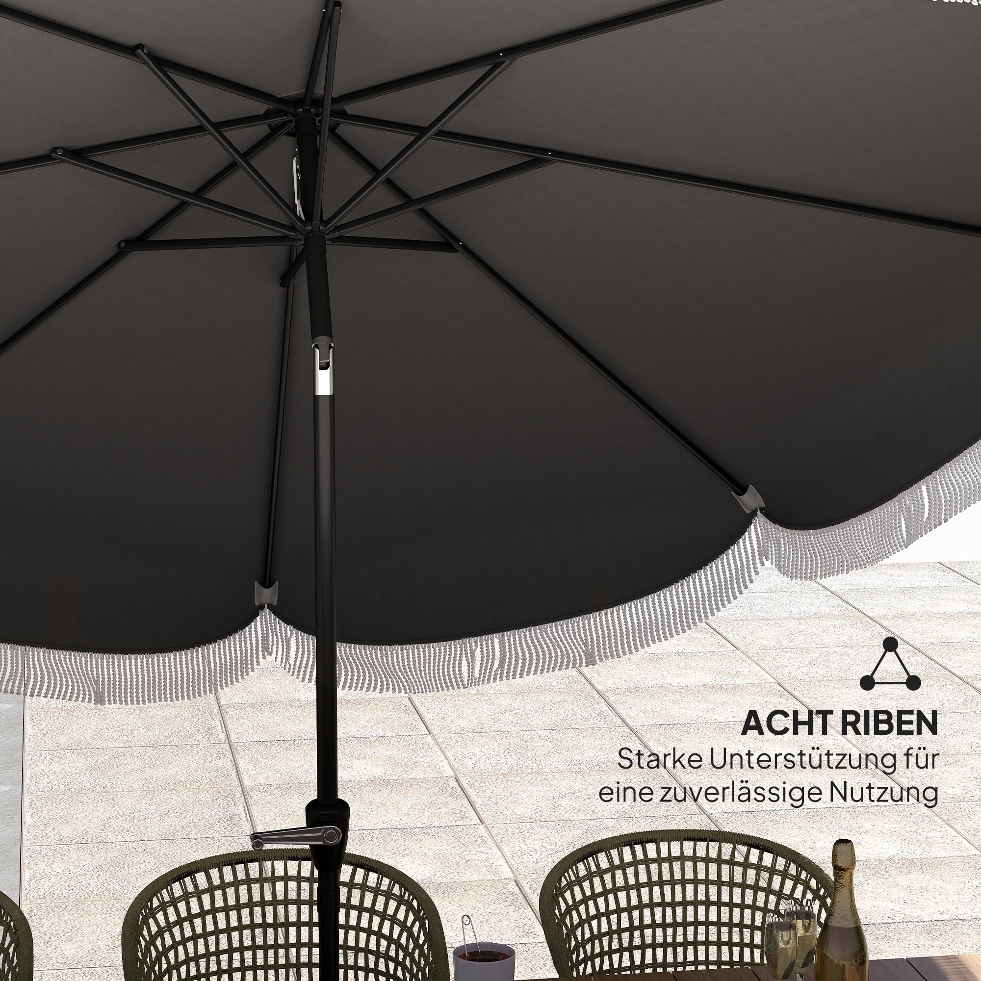 Outsunny Parasol przeciwsłoneczny, Ø 269 cm, UV 30+, ośmiokątny, na plażę, balkon, do ogrodu, kolor ciemnoszary, ciemnoszary