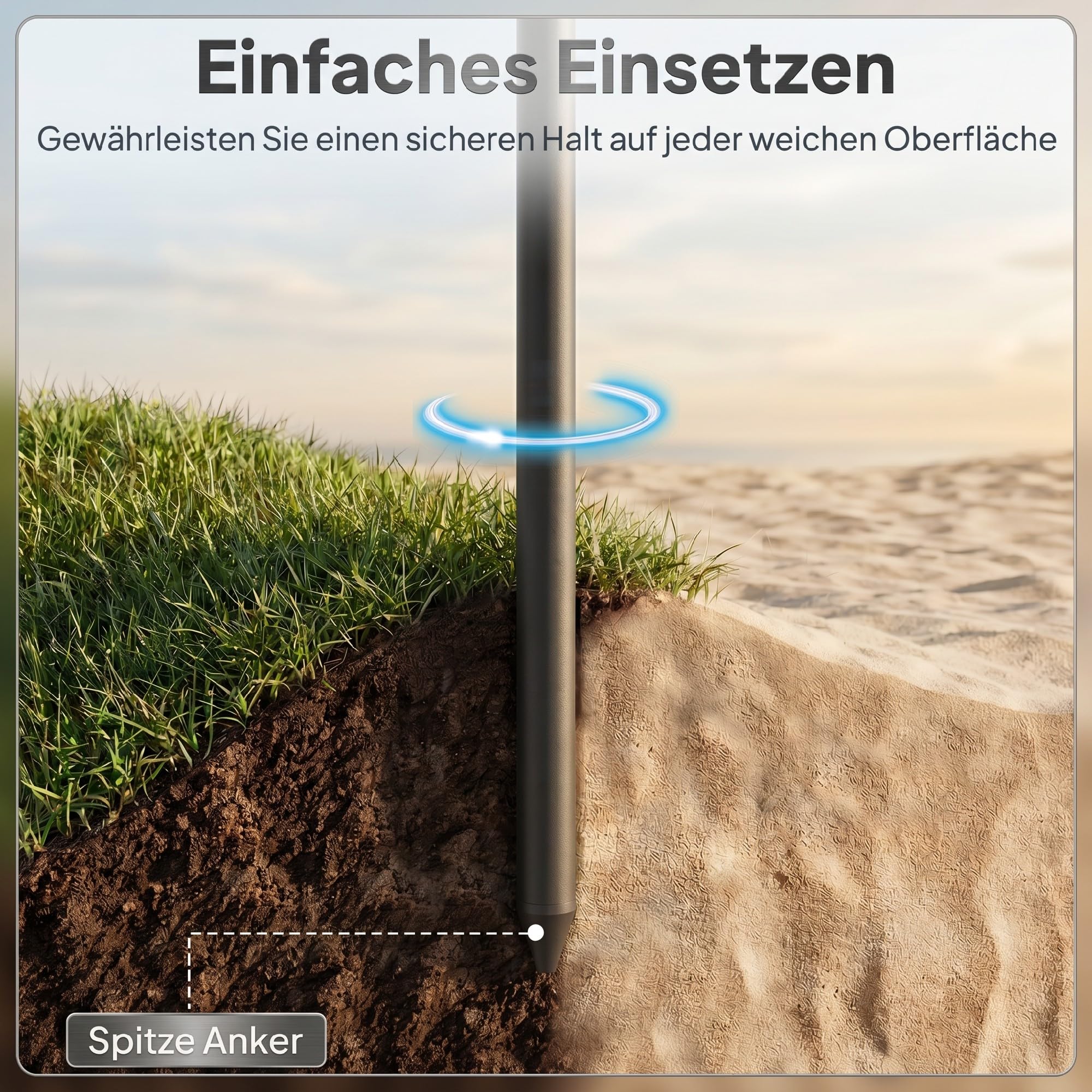 Outsunny Sonnenschirm Strand Ø150 cm Strandschirm mit Sonnenschutz wasserabweisend, Balkon-Schirm mit verstellbarem Neigungswinkel Sandanker, Tragetasche, Gartenschirm für Camping Reisen, Blau
