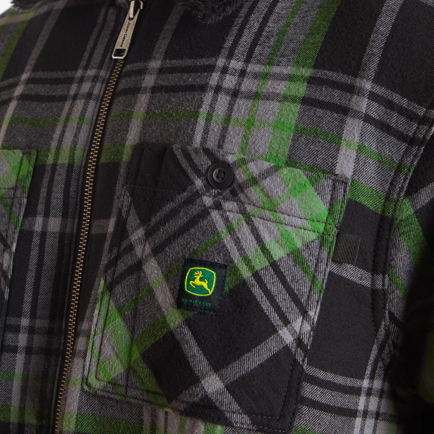 John Deere Men's Flannel Bonded Sherpa Zip Shirt Jacket