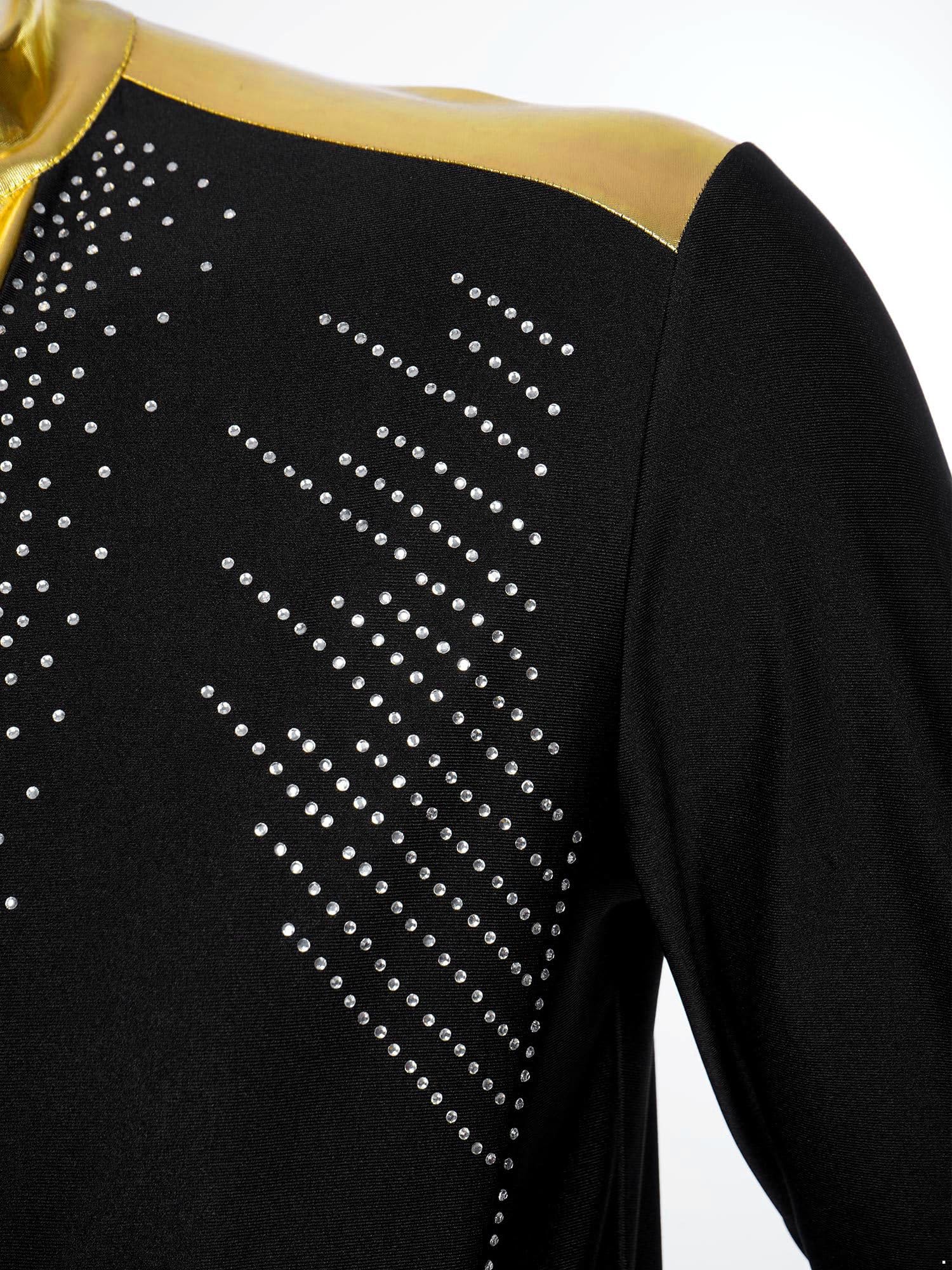 Sywiyi Body de baile estándar de manga larga para hombre, camiseta latina, salsa cha, camisa con cuello en V, disfraz de baile
