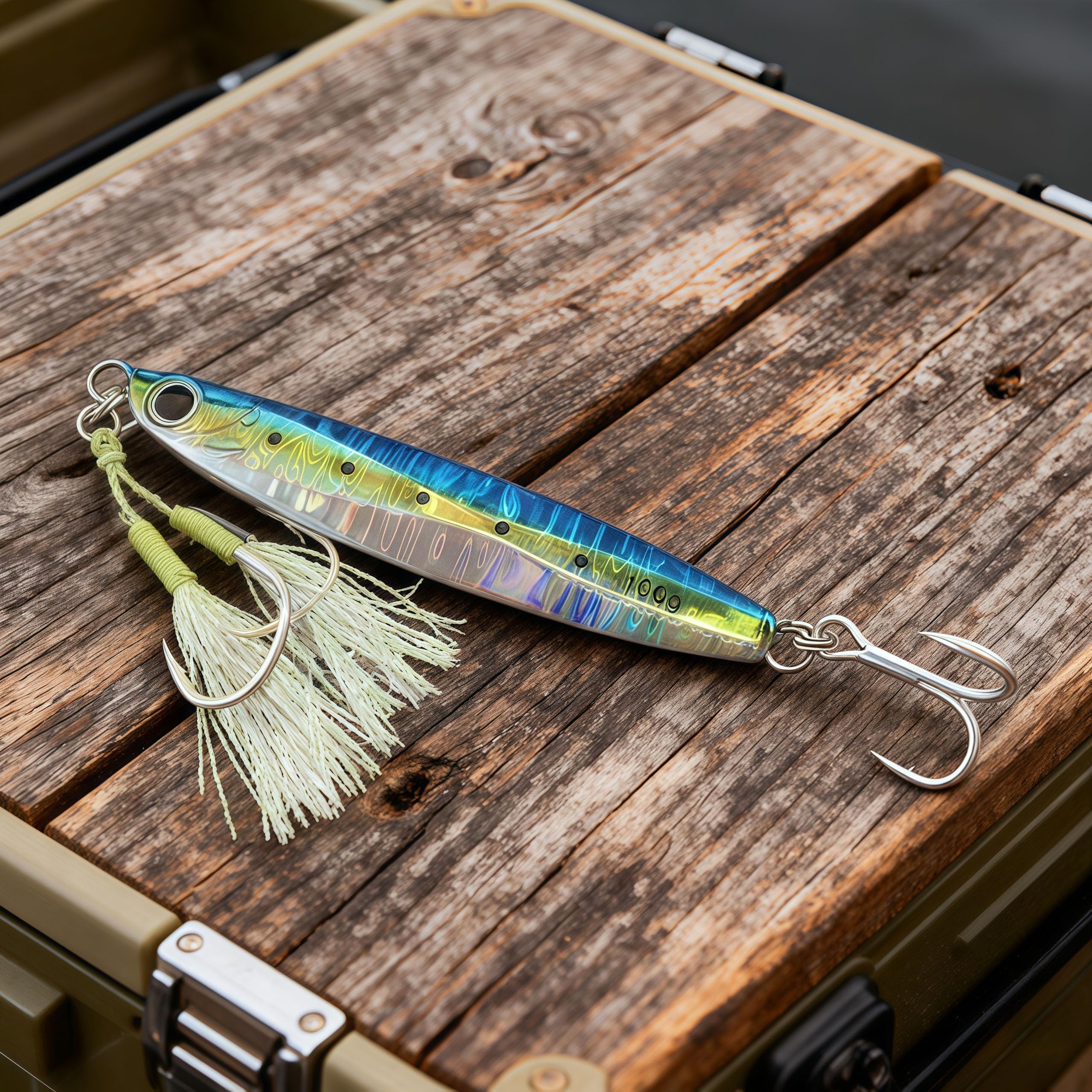 Leicht zu fangende Angelvorrichtungen, Salzwasser-Laserköder, Jigs vertikaler Jigg-Löffel, Köder für Bootsangeln, mit Drillingshaken und doppeltem Hilfshaken, ideal für Thunfisch, Zackenbarsch, Lachs