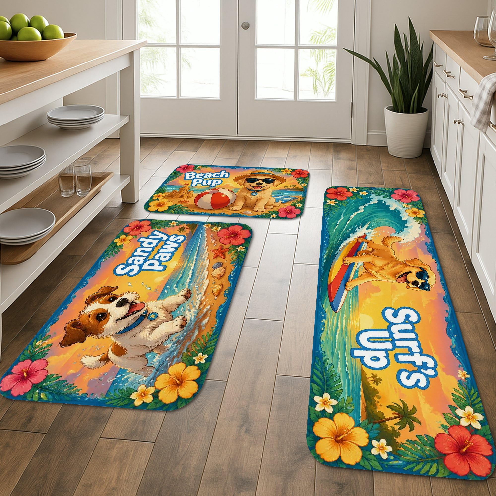 Tapis de cuisine rembourré pour soulager les pieds devant l'évier avec motif de chien