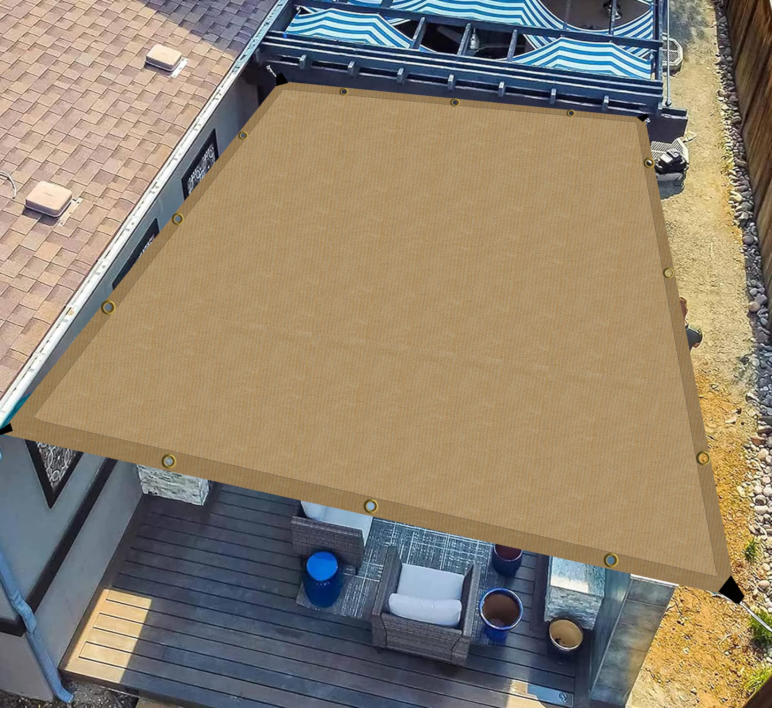 GREEN DECOR-HDPE Fabric Self Fold with SS Eyelet Sun Shade Sails 85-90% Protection from Sun & UV Rays Ideal for CarParking,Outdoor Garden,Balcony, Patio,Tent(Beige Color, 9.5 X 11 Feet) Pack of 1 Pc