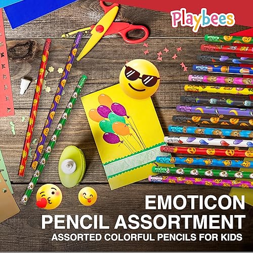 Miniatura 4 de Lápices Emoticon  Paquete de 72  Herramientas de escritura divertidas y vibrantes con borradores  Varios diseños de emoticon para fiestas de