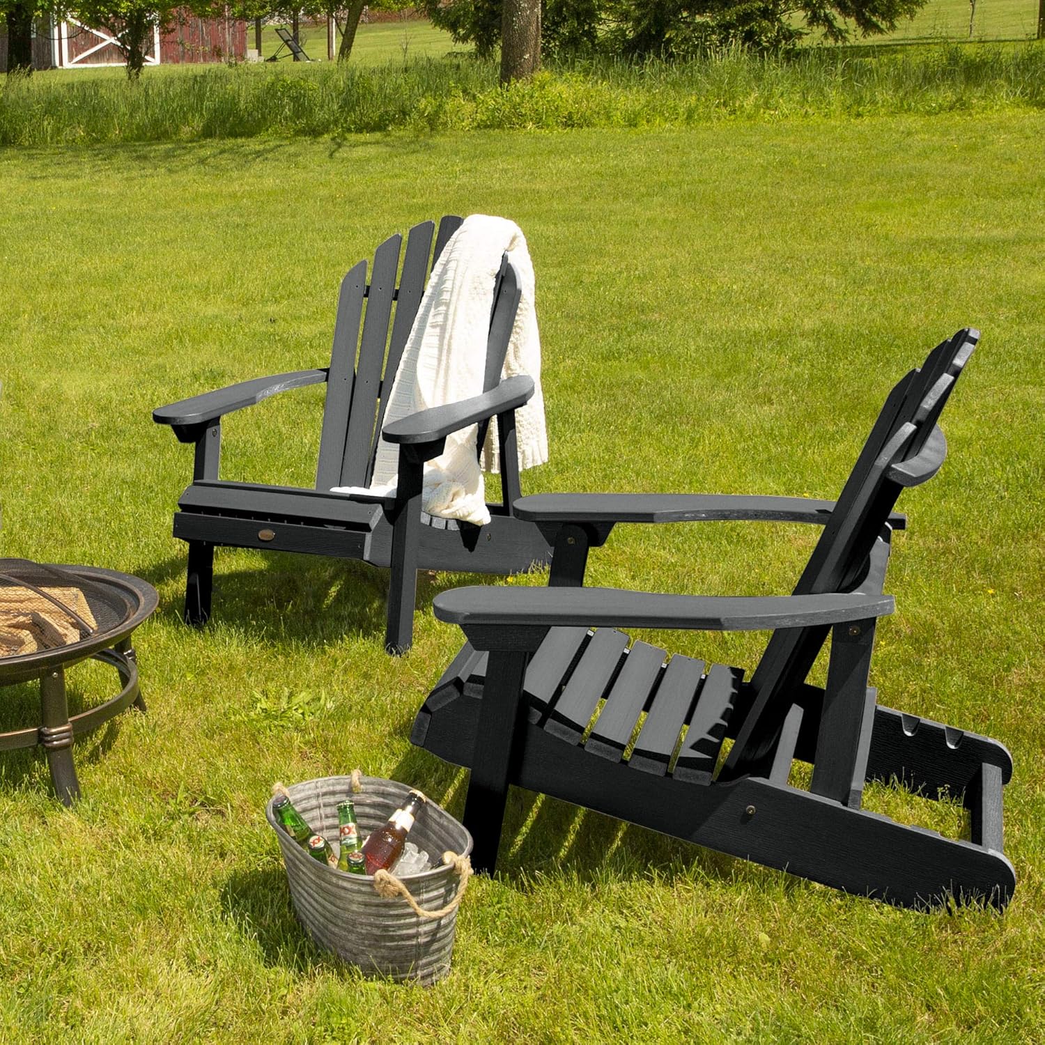 Highwood AD-KITCHL6-BKE Hamilton Folding and Reclining Adirondack Chairs 2-Piece Set,Black