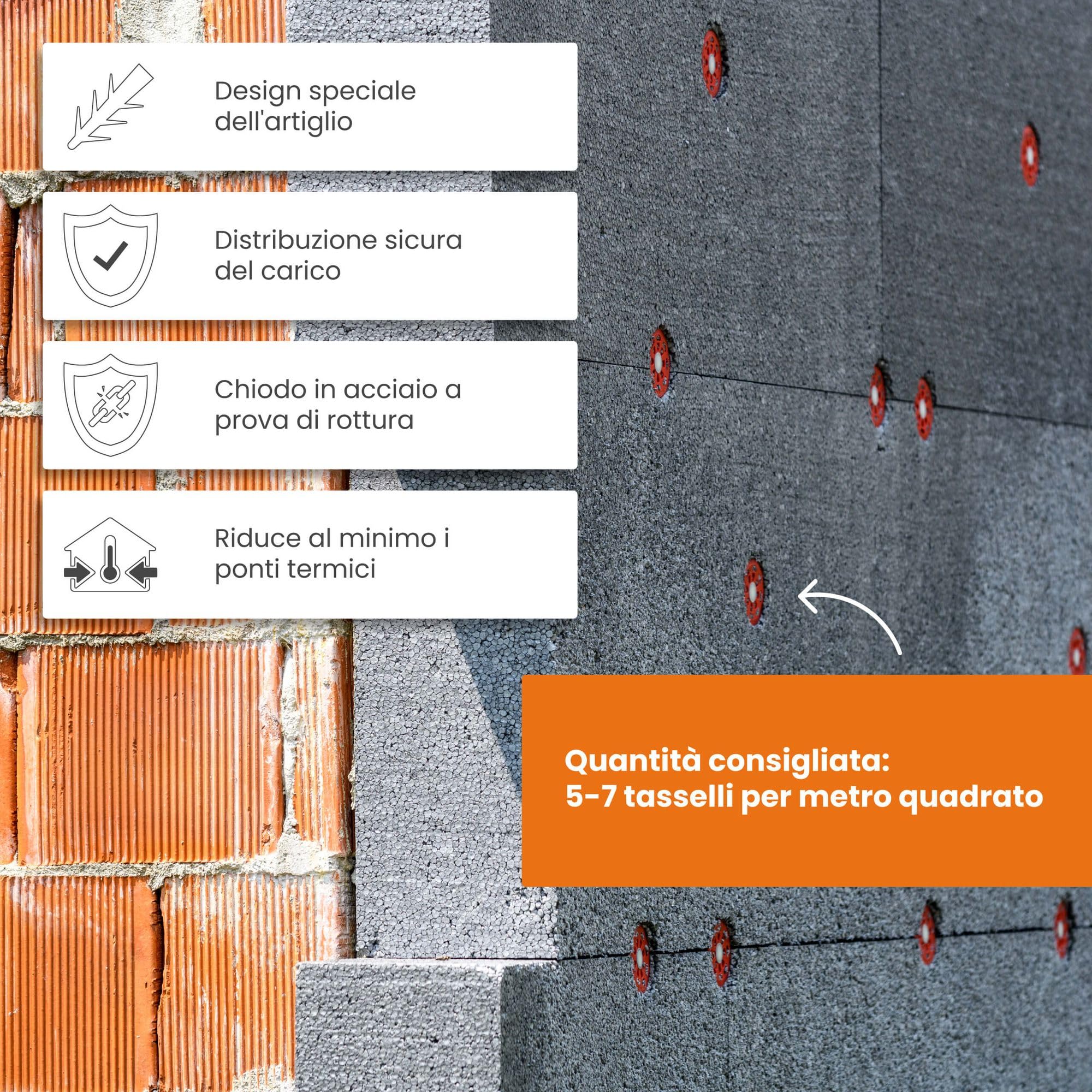 PROTEKTOR Tasselli isolanti 100 pezzi Ø8x160mm con chiodo in acciaio per ETICS e per il fissaggio dell'isolamento delle facciate, tasselli antiurto certificati ETA tasselli termici