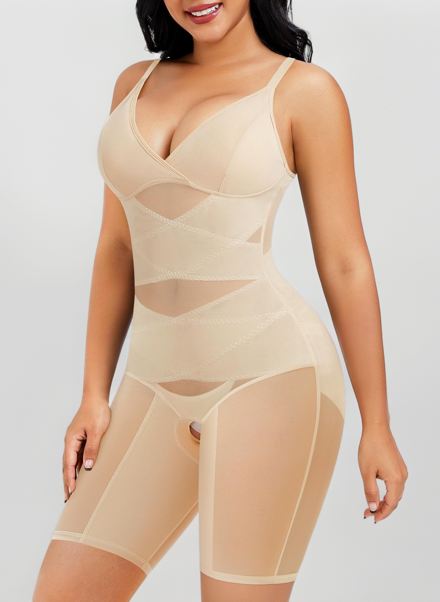 Shapewear Bodysuit for Women V Neck Butt Lifter Full Body Shaper Tummy Control Thigh Slimmer Shorts Seamless Jumpsuit One Piece