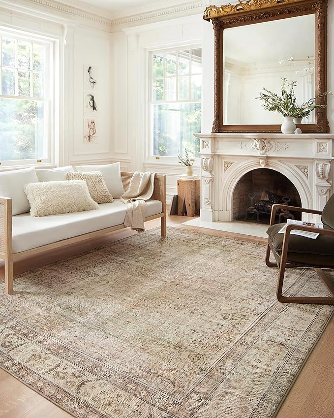 Loloi Margot Collection MAT-01 Antique/Sage 7'-6" x 9'-6" Area Rug, No-Shed Easy Clean Large Patterned Area Rug for Living Room, Bedroom, Dining Area