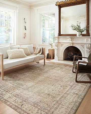 Loloi Margot Collection MAT-01 Antique/Sage 7'-6" x 9'-6" Area Rug, No-Shed Easy Clean Large Patterned Area Rug for Living Room, Bedroom, Dining Area