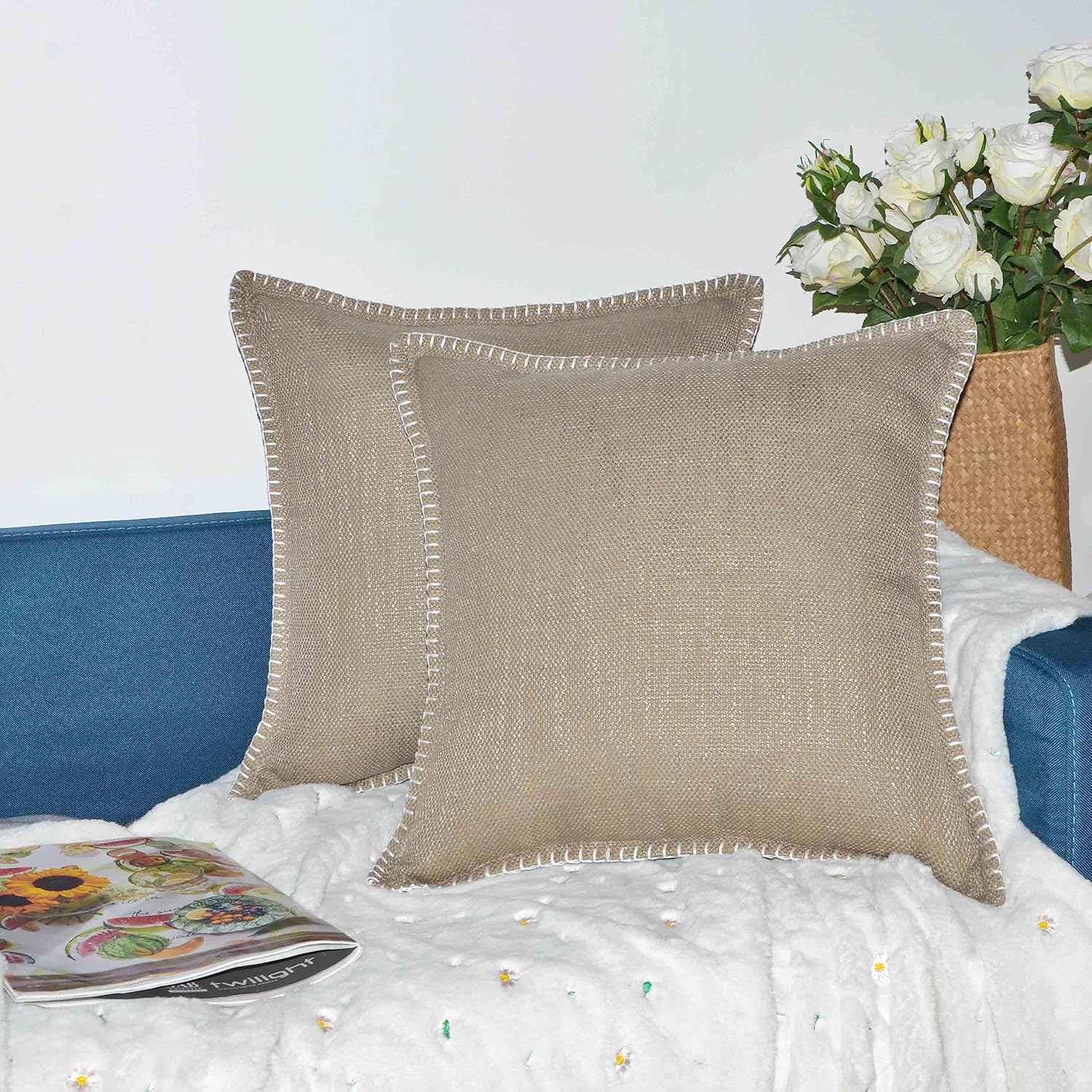 Hahadidi Throw Pillow Covers 18x18 Set of 2 Trimmed Pillow