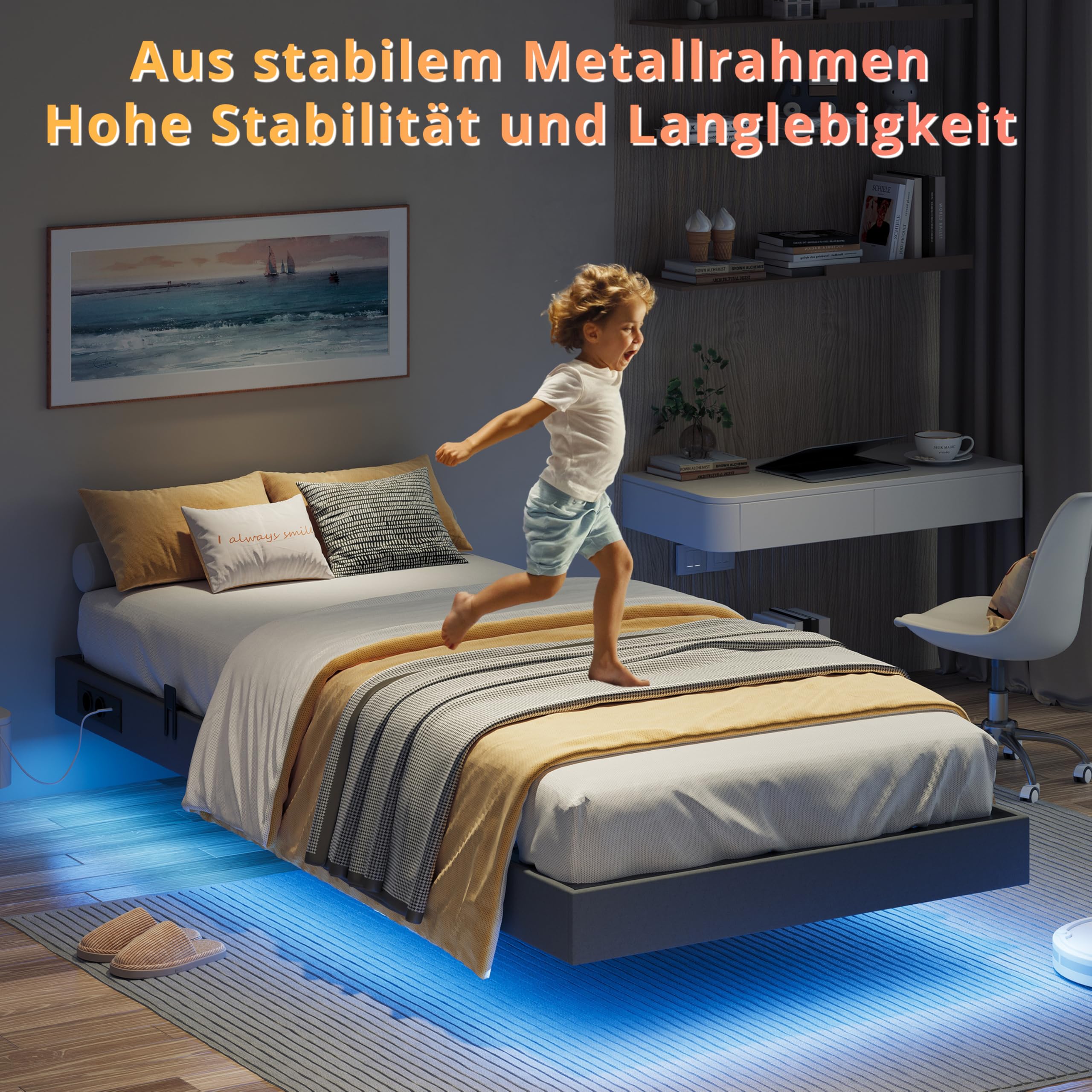 Ironck Bettgestell 140x200 mit LED-Beleuchtung & Ladestation – Bild 7