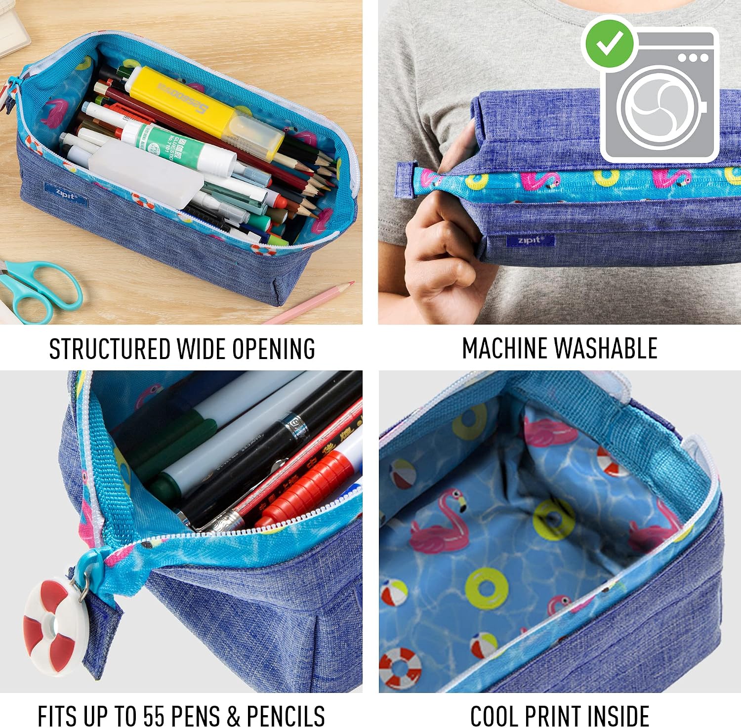 ZIPIT Lenny Pencil Case, Large Capacity Zipper Pouch for School, Stationery Bag for Teen Girls Boys and Adults, Teal