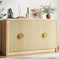 Vista 1 de 55" Buffet Sideboard Cabinet, Mid Century Modern Console Cabinet with Wavy Grain Doors & Adjustable Shelves for Kitchen Cabinets, Living Room