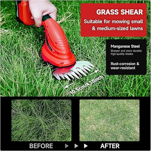 Miniatura 3 de Cortasetos inalámbrica, 21 V x 2 baterías, tijeras de césped eléctricas, cortadora de césped portátil para jardín