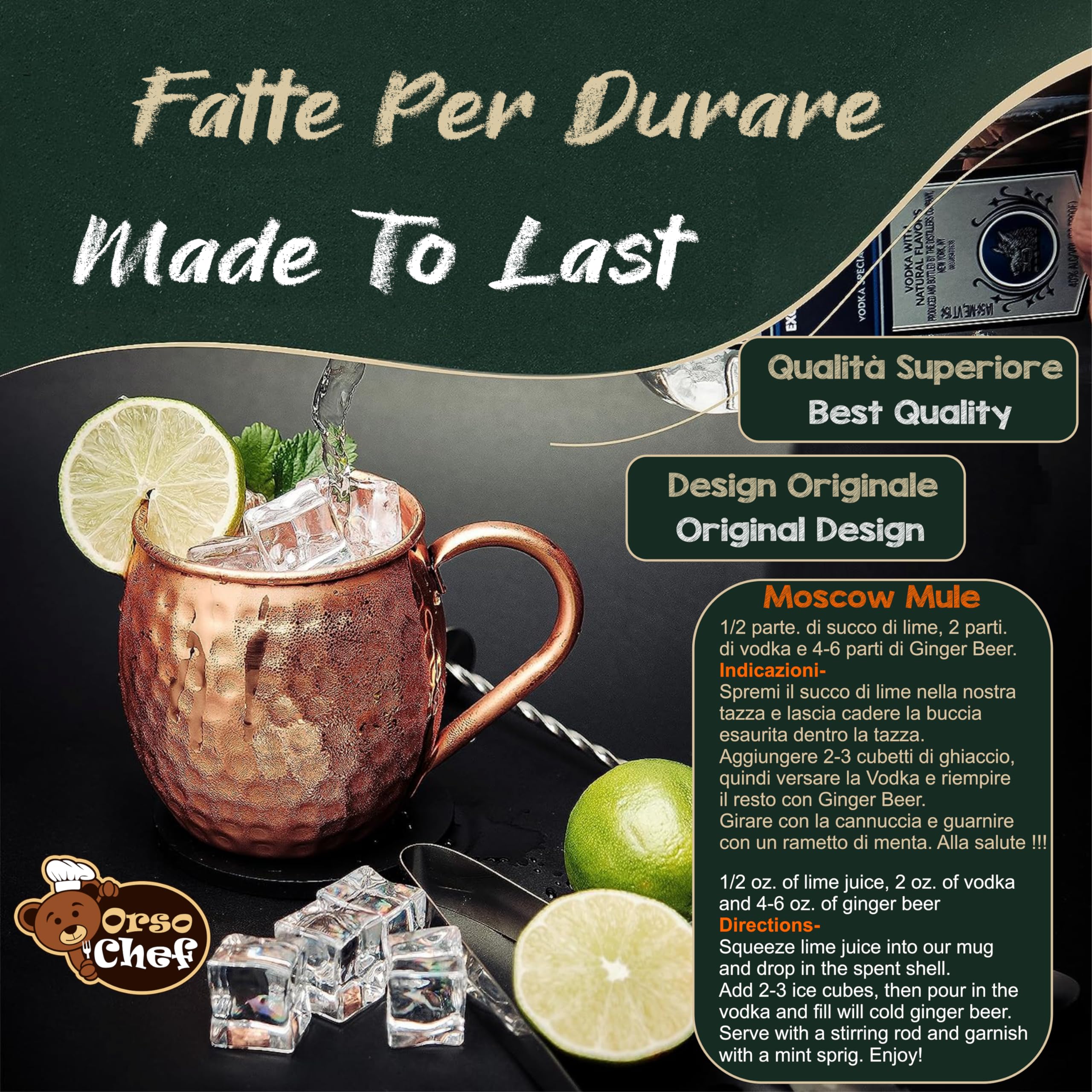 Set Completo Di 2 Bicchieri Cocktail Moscow Mule Rame, Accompagnati Da Cannucce, Sottobicchieri Acquistando In Omaggio Esclusivo E-book Con Ricette E Suggerimenti Per Cocktail
