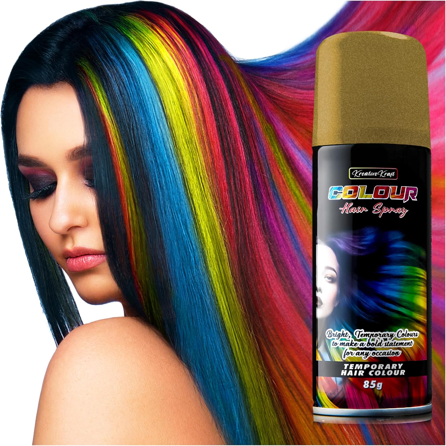 KreativeKraft Temporary Colour Hair Spray, Wash Out Hair Colour for Adults and Teens (Gold) KreativeKraft Temporary Colour Hair Spray, Wash Out Hair Colour for Adults and Teens (Gold)