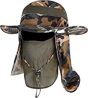 Vista 7 de YR.Lover Gorra de pesca de ala ancha con protección solar UV para exteriores con solapa extraíble