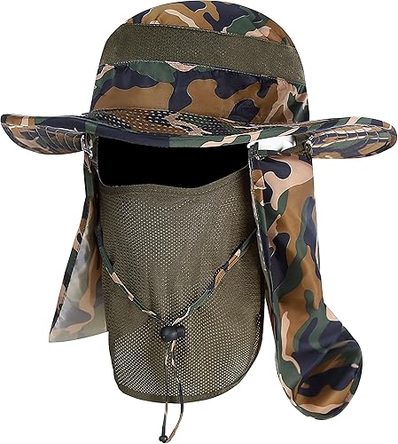 YR.Lover Gorra de pesca de ala ancha con protección solar UV para exteriores con solapa extraíble