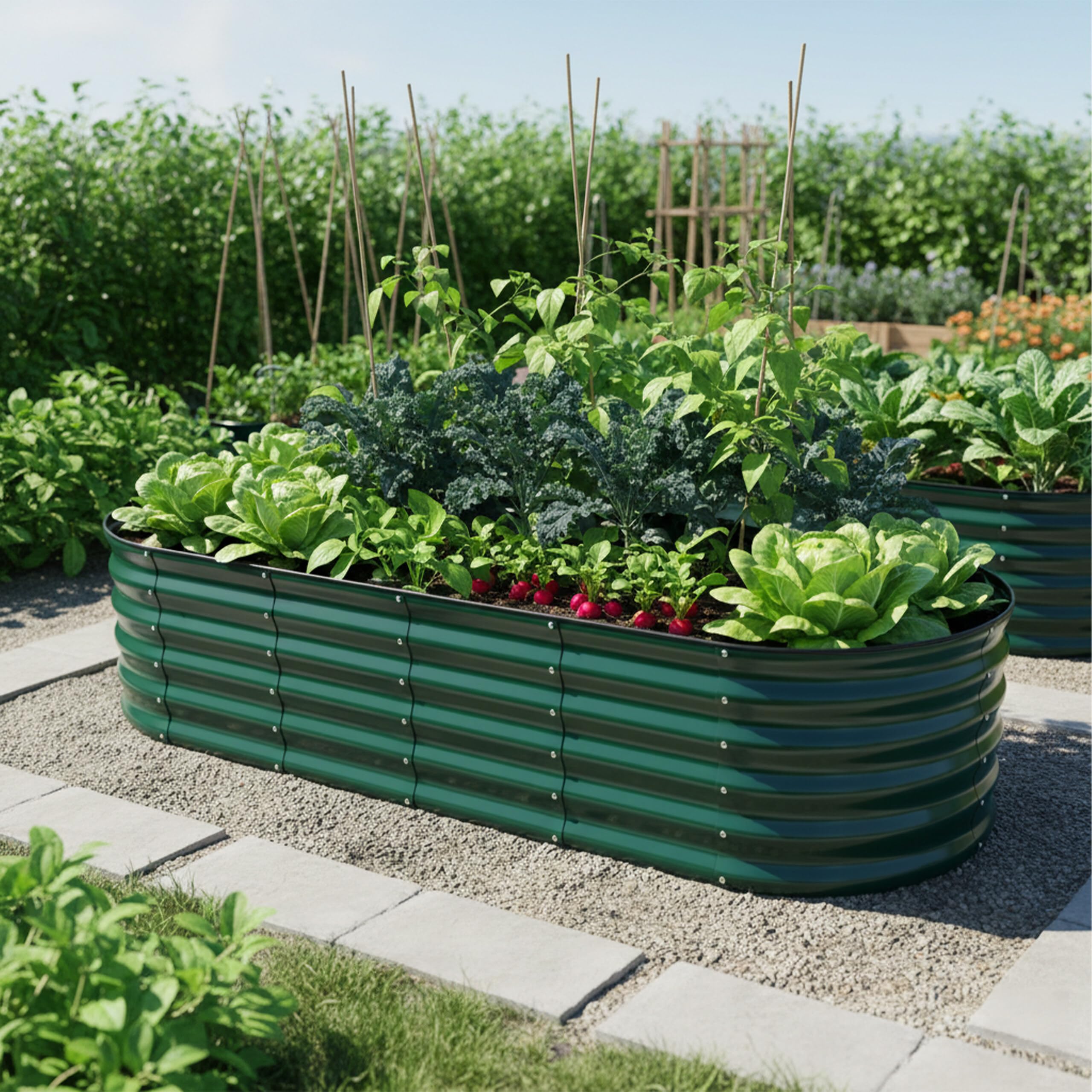Relaxdays Bac Potager surélevé, métal galvanisé, 45 x 150 x 60 cm, Ovale, Vert, pour Fleurs, Plantes et légumes