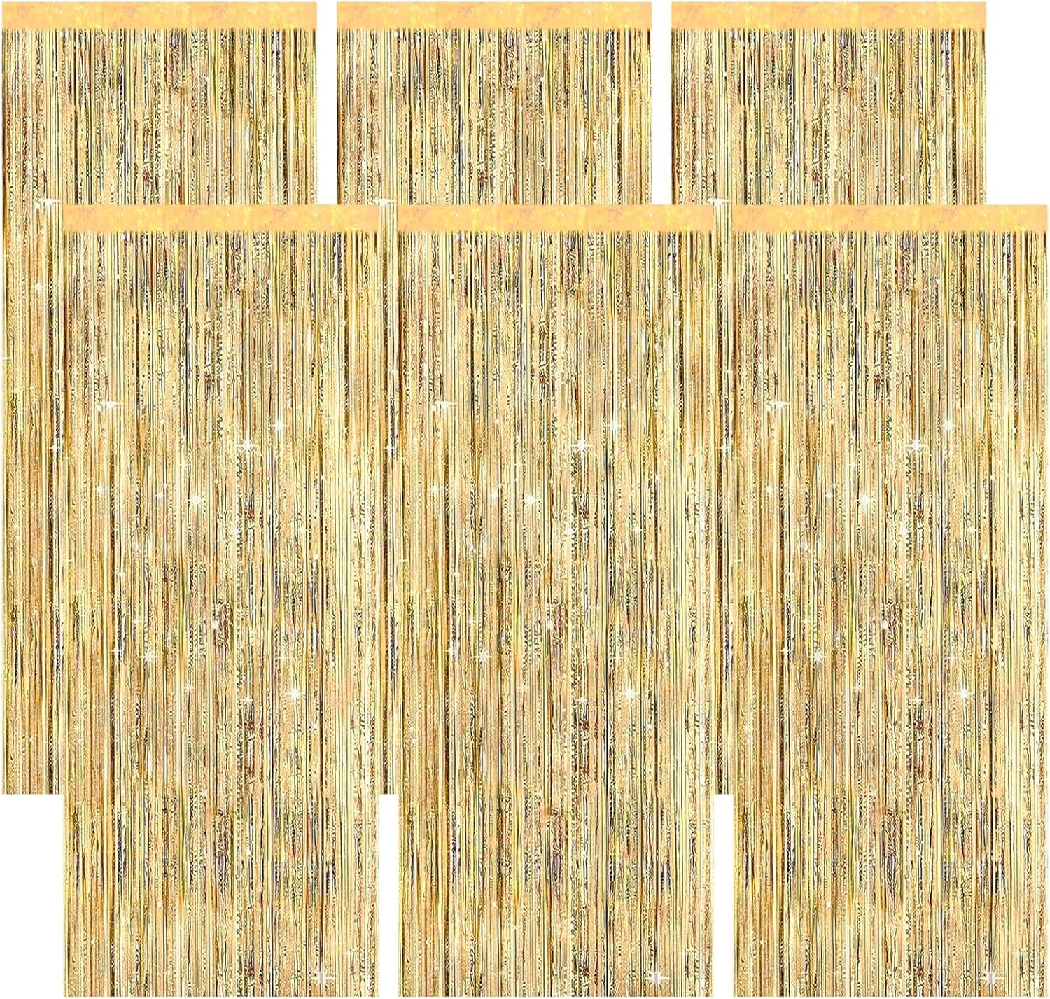 Meunhy Gold Glitter Curtains Set, 6 Pack 3.2ftx6.5ft Gold Tinsel Foil Fringe Curtains for Birthday Graduation Wedding Party Decoration