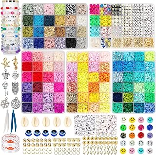 14400pcs Clay Beads for Bracelets Making Kit, 96 Colors 5 Boxes Heishi Beads, Flat Polymer Clay Beads with Letter Beads, Smiley Face Beads for Jewelry Making, Gifts, Crafts