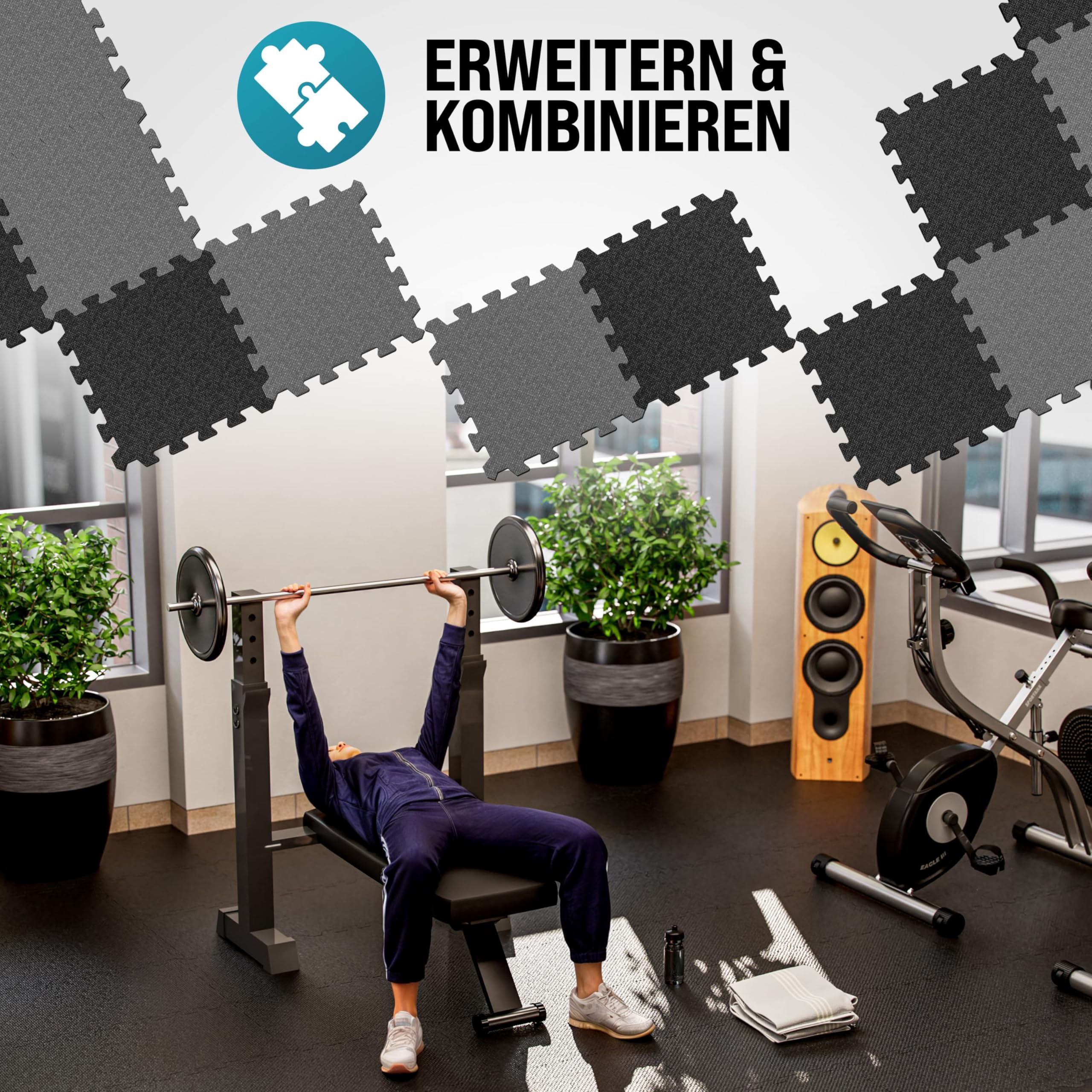 MONZANA® Set 54x Esterillas Fitness Puzzle Set Goma EVA Protección Suelo Tatami Yoga Máquinas Piscina Deporte Gimnasio Alfombrilla Expandible Aislamiento Térmico Acústico 30x30cm 4,6m²