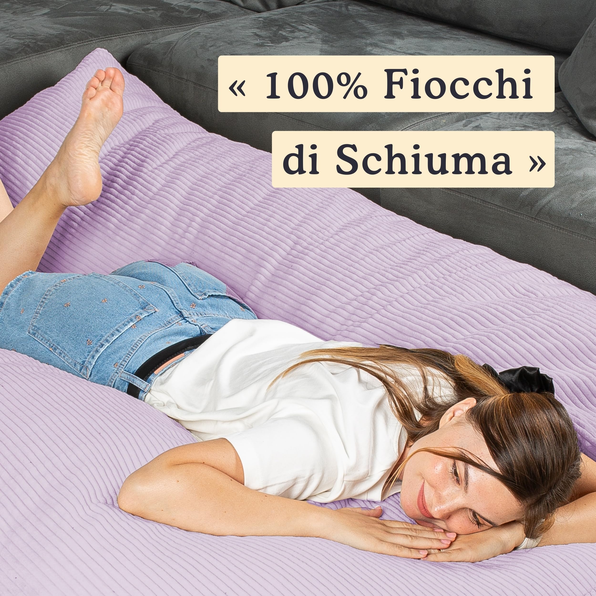bananair - Pouf Poltrona a Sacco - Imbottitura in Schiuma, Molto Confortevole - Tessuto Morbido, Velluto a Coste - Fodera Lavabile - Pouf Divano Gigante (180 x 140 cm, Viola di Parma)