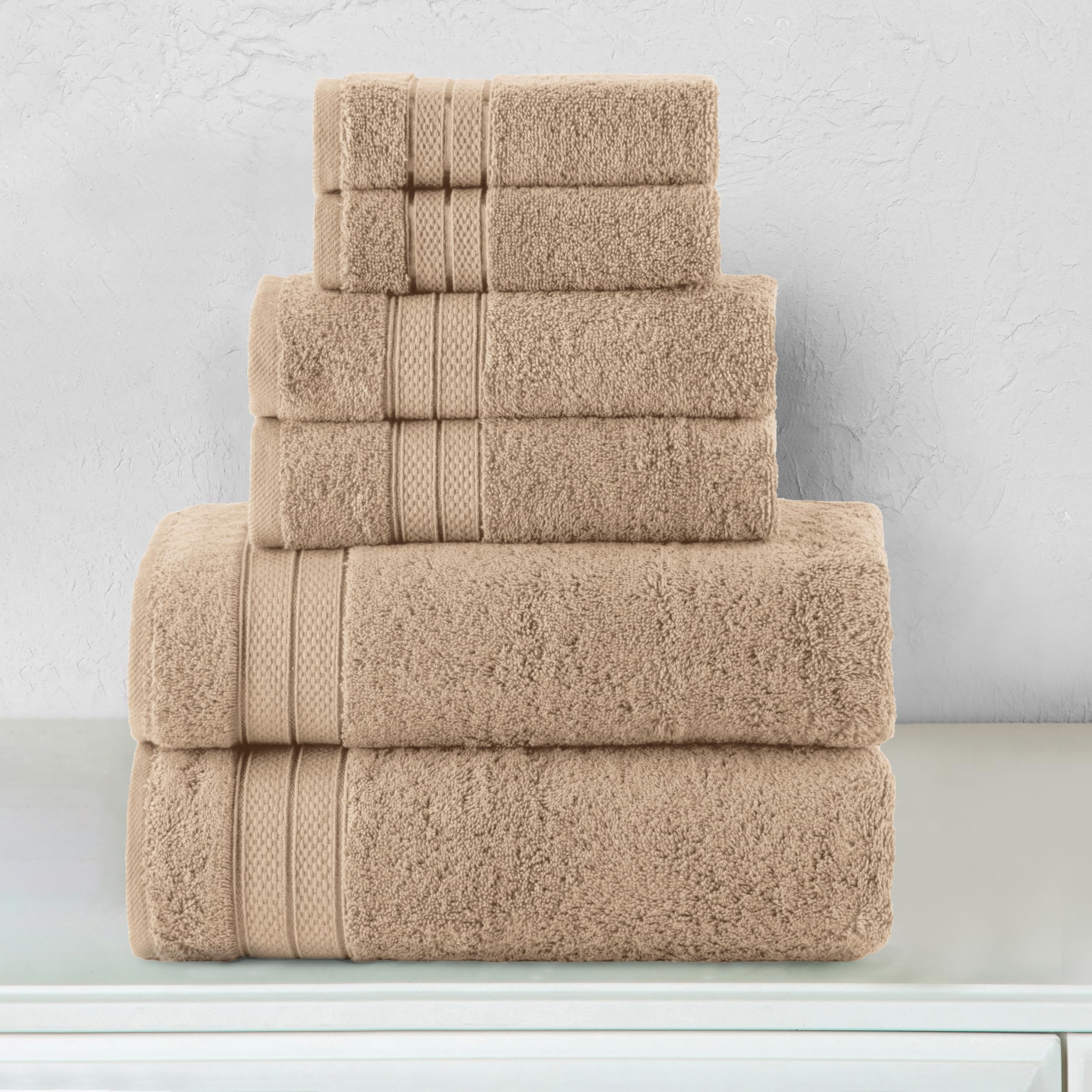 Elegant Comfort Set di 6 asciugamani di lusso, 100% cotone turco, morbido e di alta qualità, design popcorn a tre linee, 2 asciugamani da bagno, 2 asciugamani per le mani e 2 asciugamani, ad