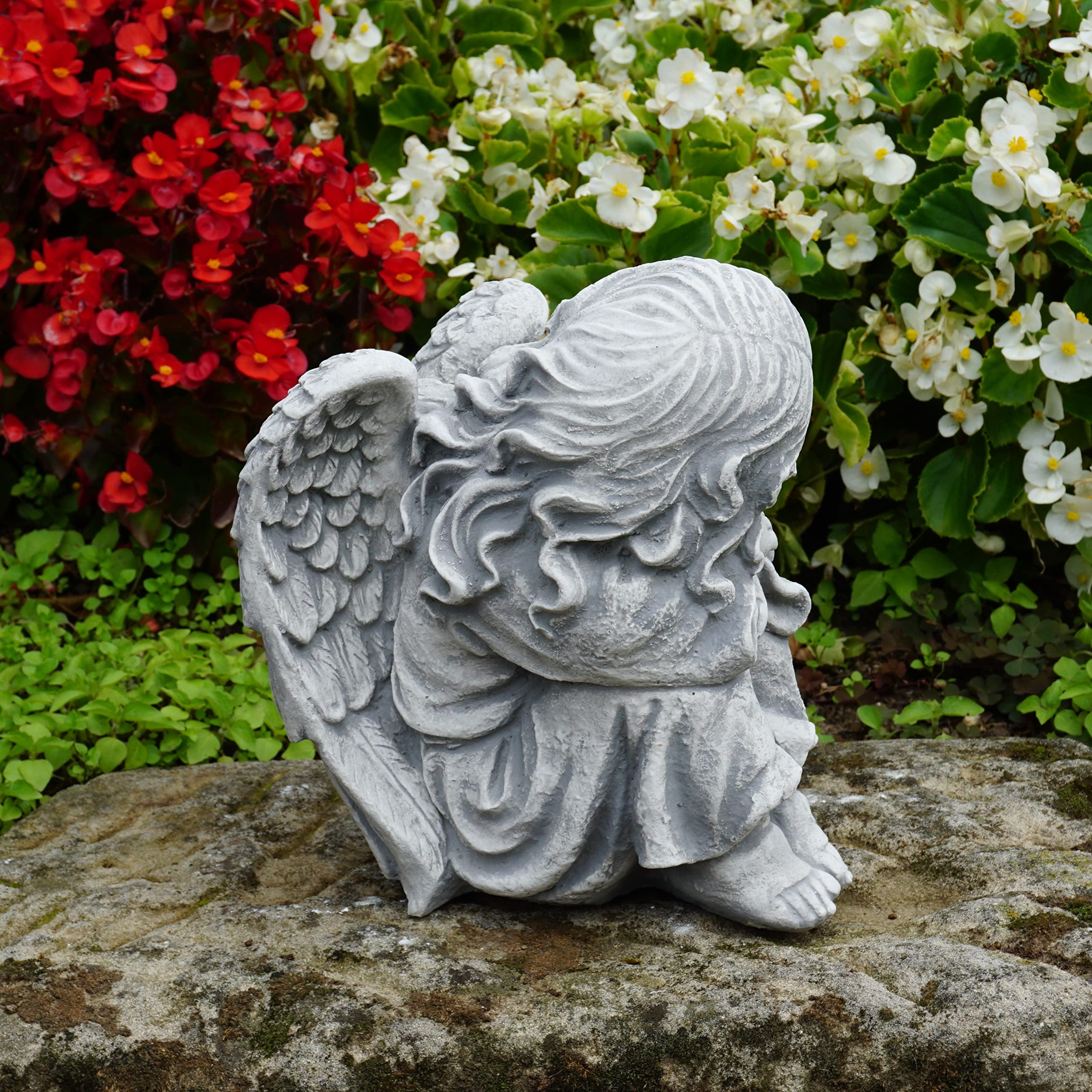 gartendekoparadies.de Angelo addormentato a forma di angelo di trincea grigio pietra antigelo per esterni, altezza 23 cm, 6 kg