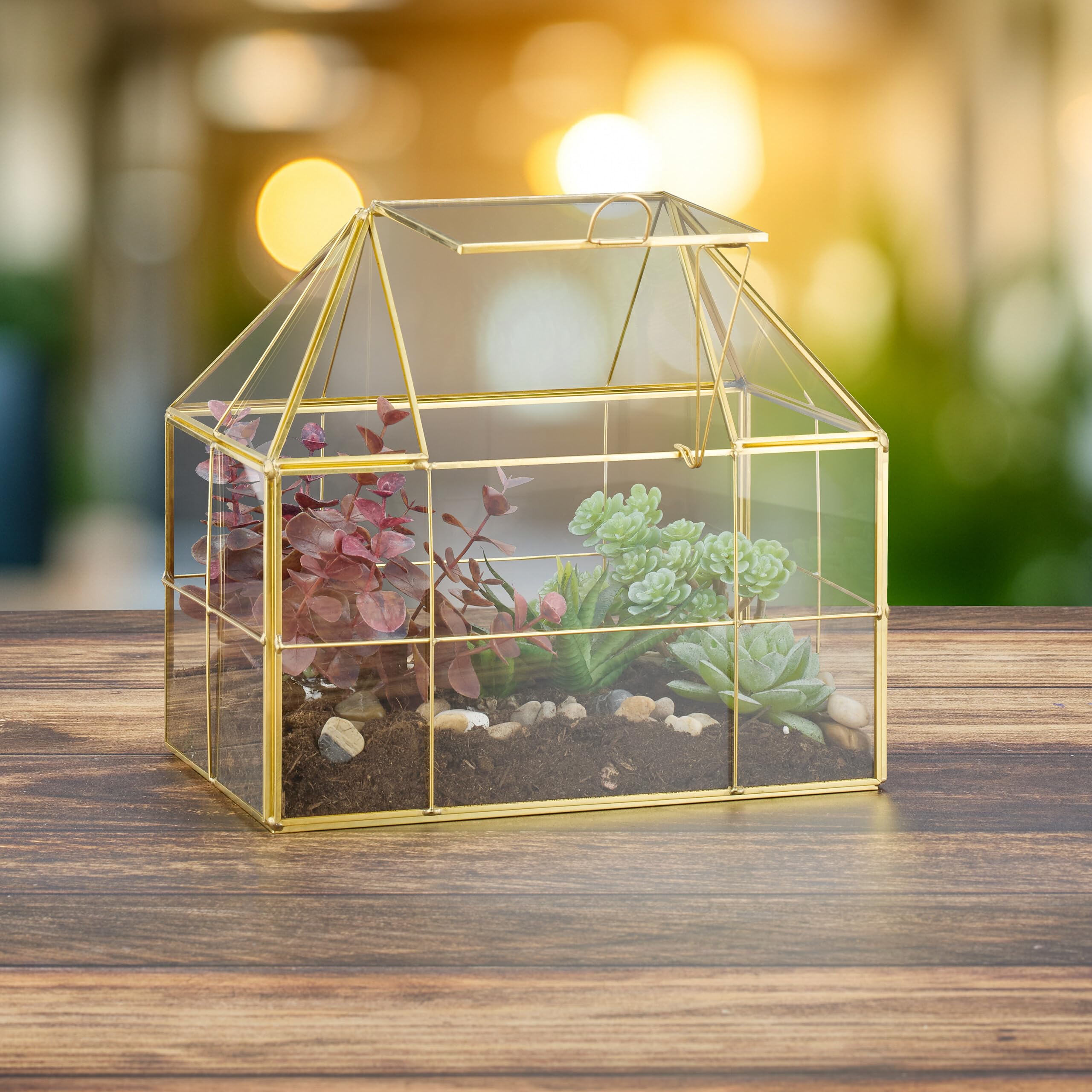 Relaxdays Terrarium décoratif 21 x 23 x 14 cm doré pour Plantes