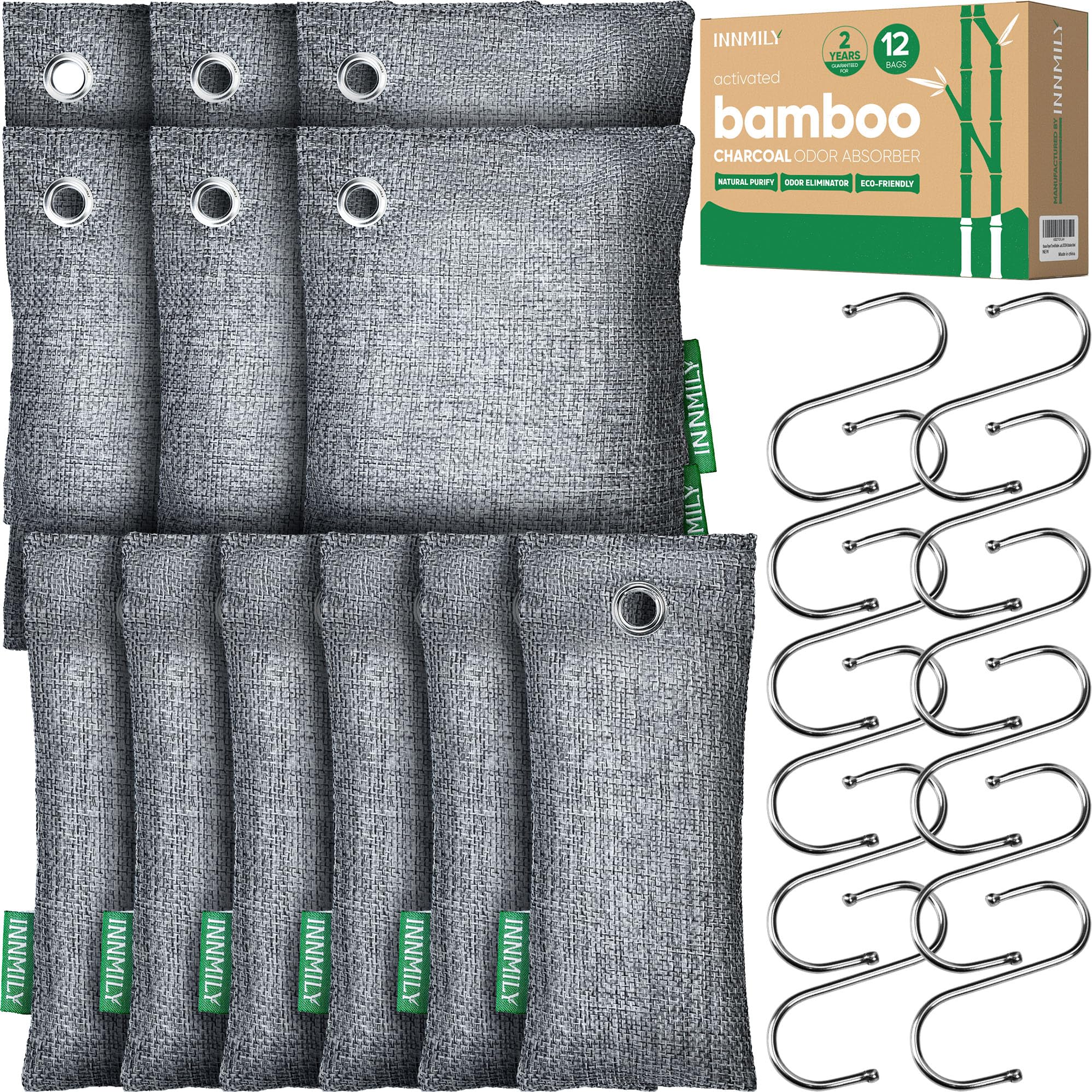 Assorbitore di odori di carbone attivo, forte rimozione degli odori, sacchetti purificatori d'aria di carbone di bambù per la casa, auto, armadio, animali domestici, deodorante per camera di fumo (12