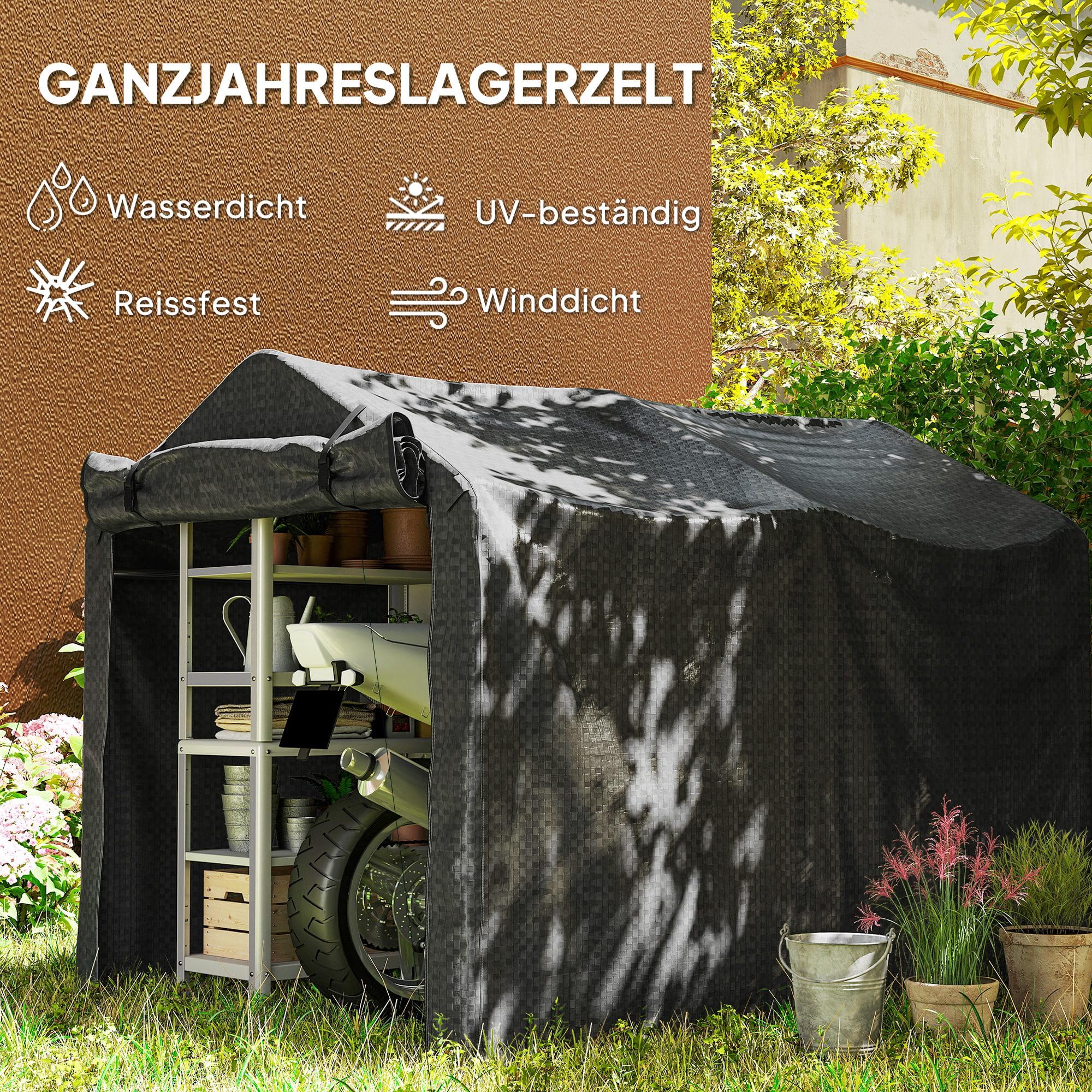 Outsunny Garagenzelt Wasserdicht mit Rolltür 220 x 157 x 165 cm Schwarz | UV-beständig, Fahrradabdeckung, Gerätehaus, Gerätezelt, Foliengerätehaus, Fahradgarage, Garage Für Aufsitzmäher
