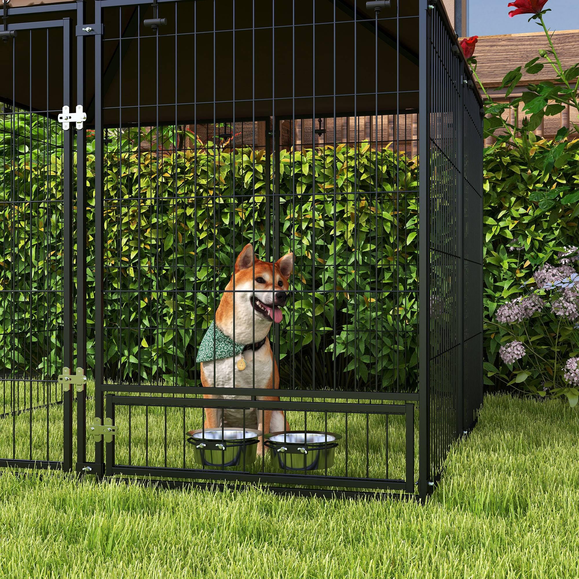 PawHut Chenil extérieur pour Chiens en métal et Tissu Oxford avec Toit résistant aux intempéries 141 x 141 x 151 cm Noir