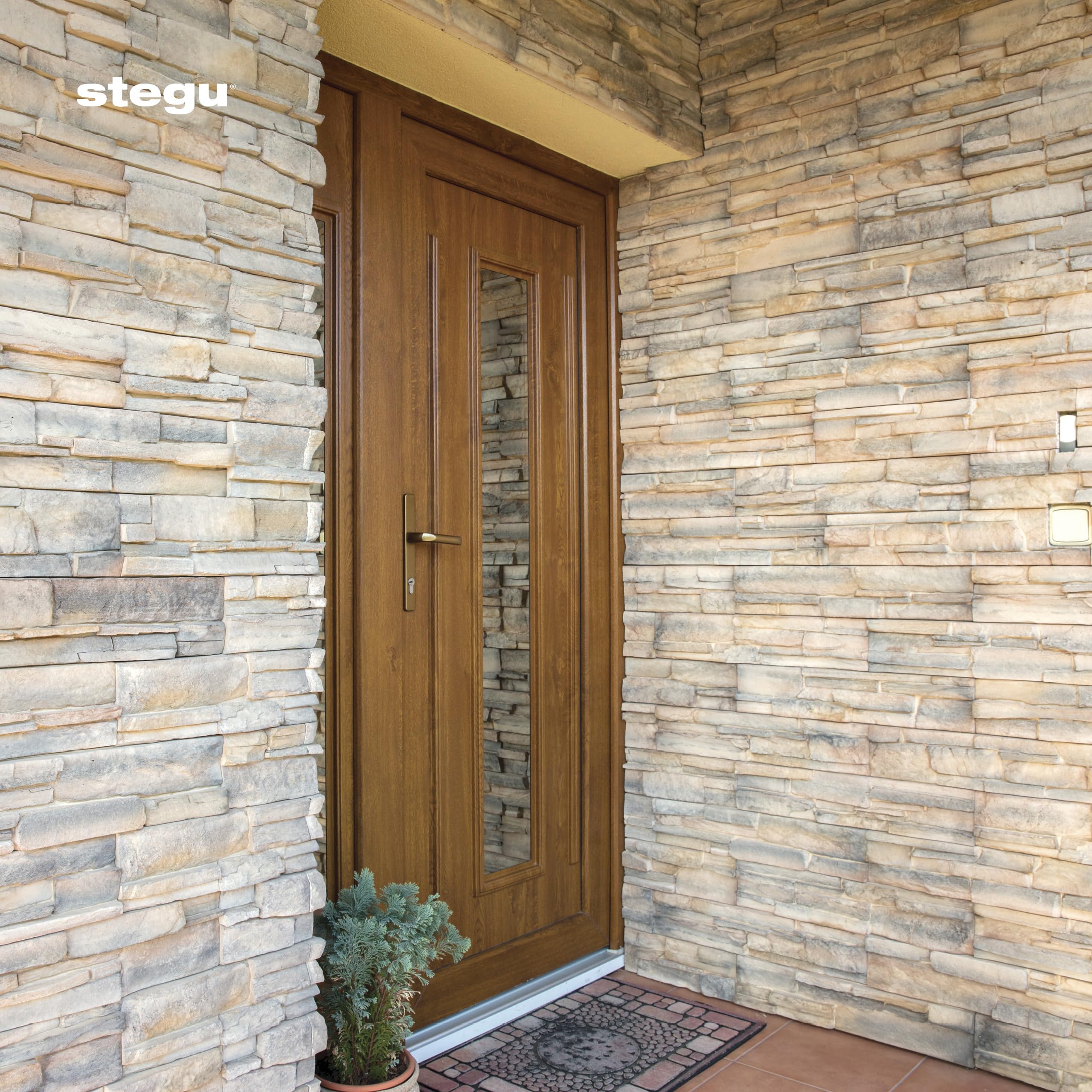 STEGU Grenada 1, Rivestimento Pietra Decorativa, Pannelli Parete Effetto Pietra Naturale, Rivestimento Interno & Esterno Resistente al Gelo, 55 x 11,7 cm, 0,32 m² 5 Pezzi, Grigio Beige