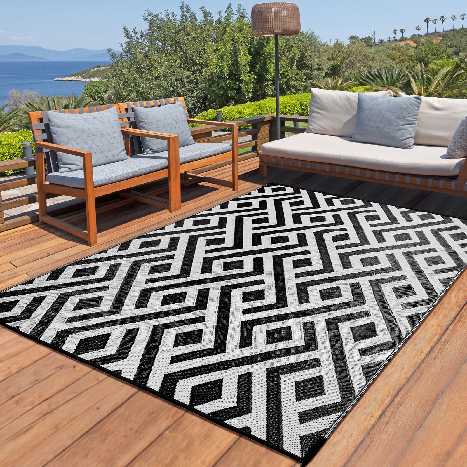 Terrug Outdoor Rug Waterproof 6x9 Ft, Foldable Outdoor Plastic Straw Rug, UV Reversible Patio Rug Decor, Outdoor Area Rug for Camping, RV, Porch, Deck