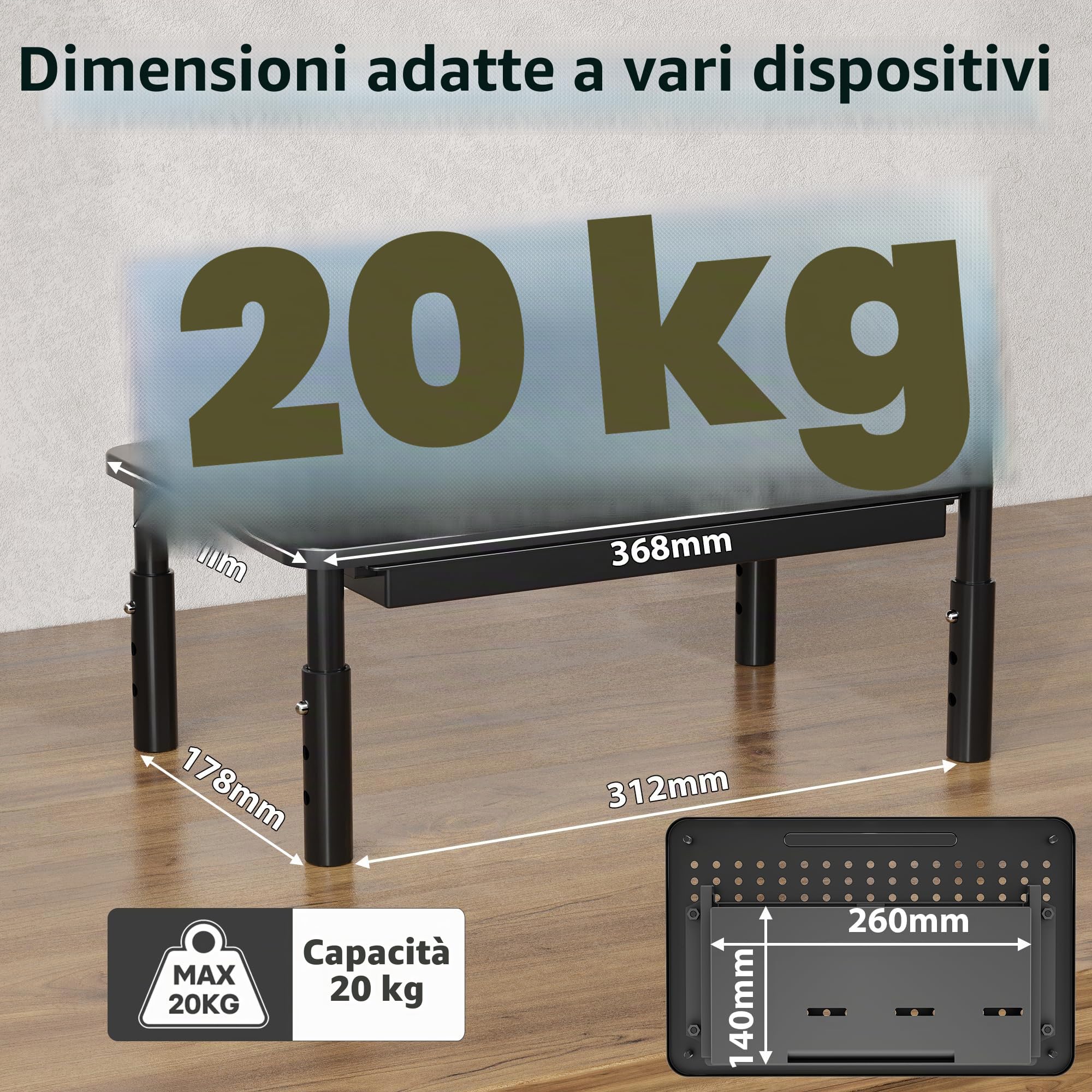 BONTEC Supporto per Monitor con Cassetto con Piattaforma a Rete per Laptop, Computer, iMac, PC, Fino a 20KG
