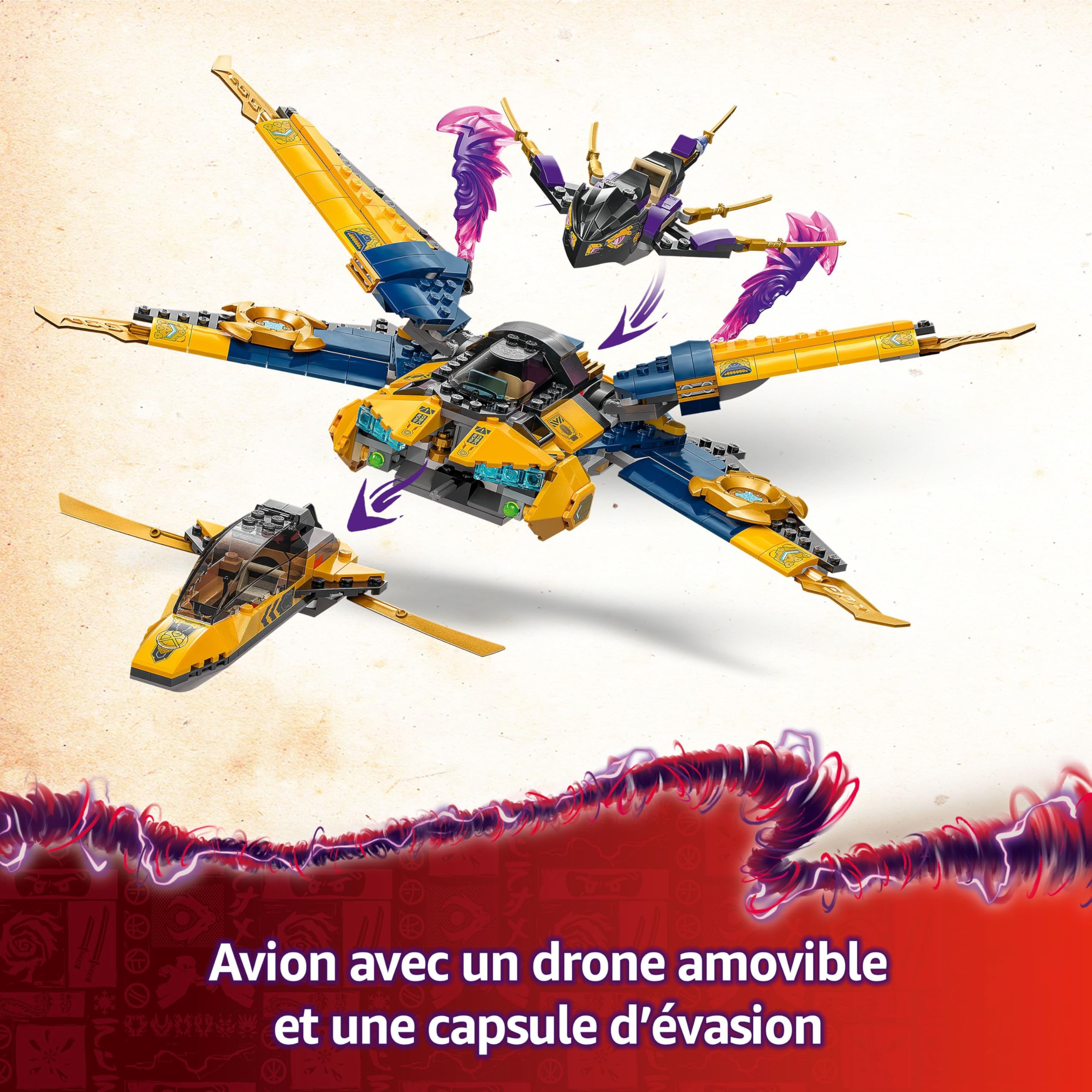 LEGO Ninjago Le Super Avion tempête de Ras et Arin - Jeu de Construction avec Drone à tête de Dragon et 3 minifigurines - Idée Cadeau pour garçons et Filles dès 8 Ans Amateurs de la série TV 71833