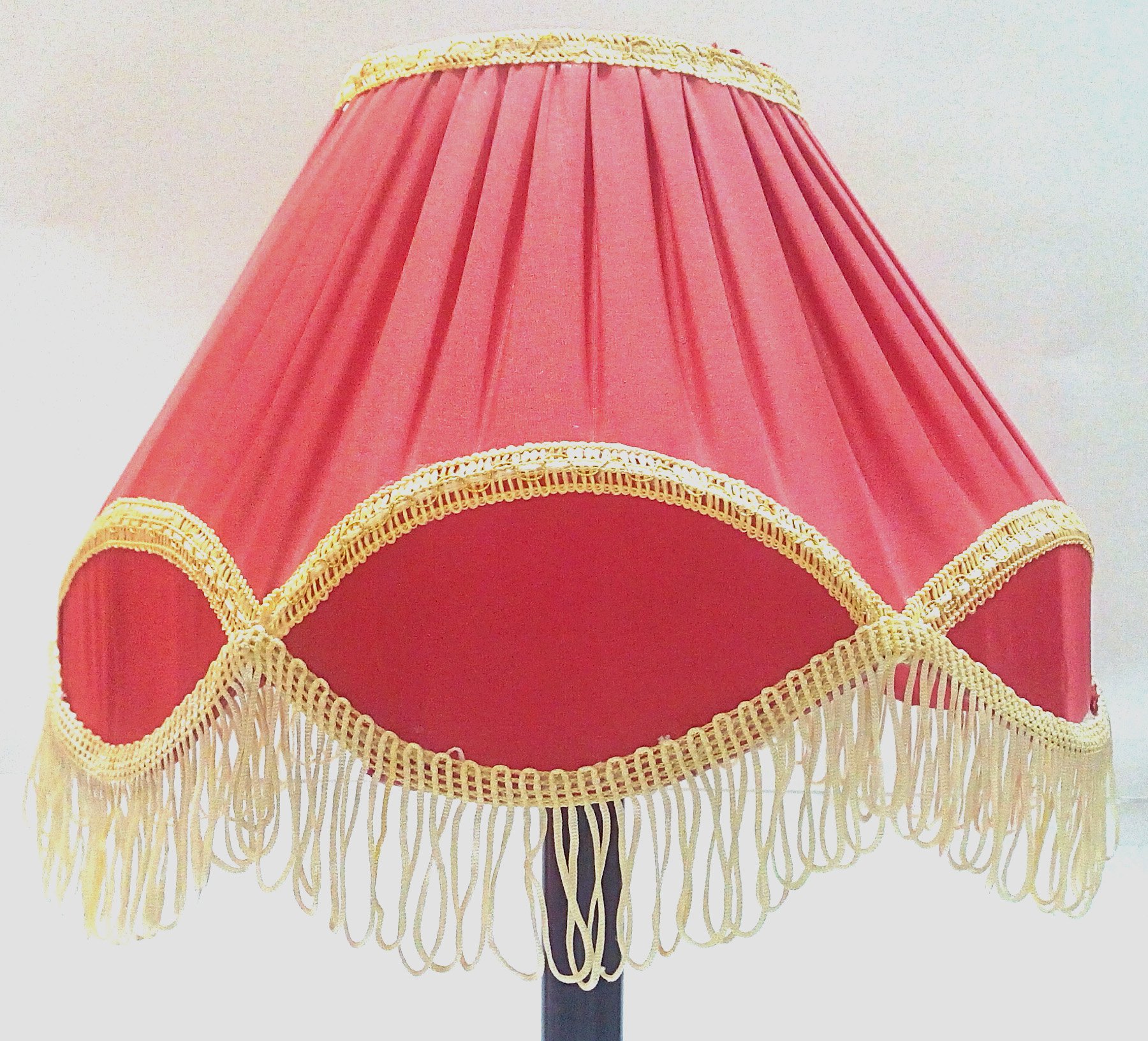 RDC 12" Round Pleated Red with Golden Lace Border with Frills Lamp Shade for Table Lamp or Floor Lamp