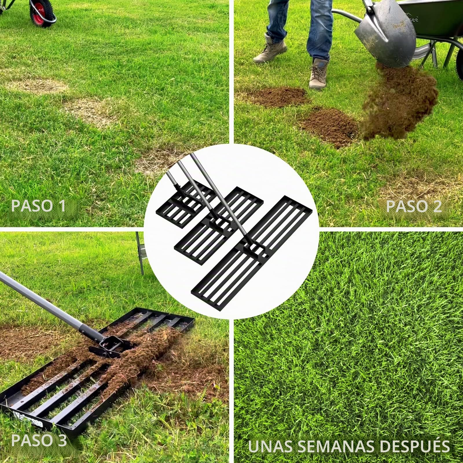 Rastrillo nivelador para césped, 213 cm, Herramienta niveladora para césped de 114 x 25 cm, Herramienta niveladora para césped de Alta Resistencia, nivelador para césped, jardín, Arena y Tierra