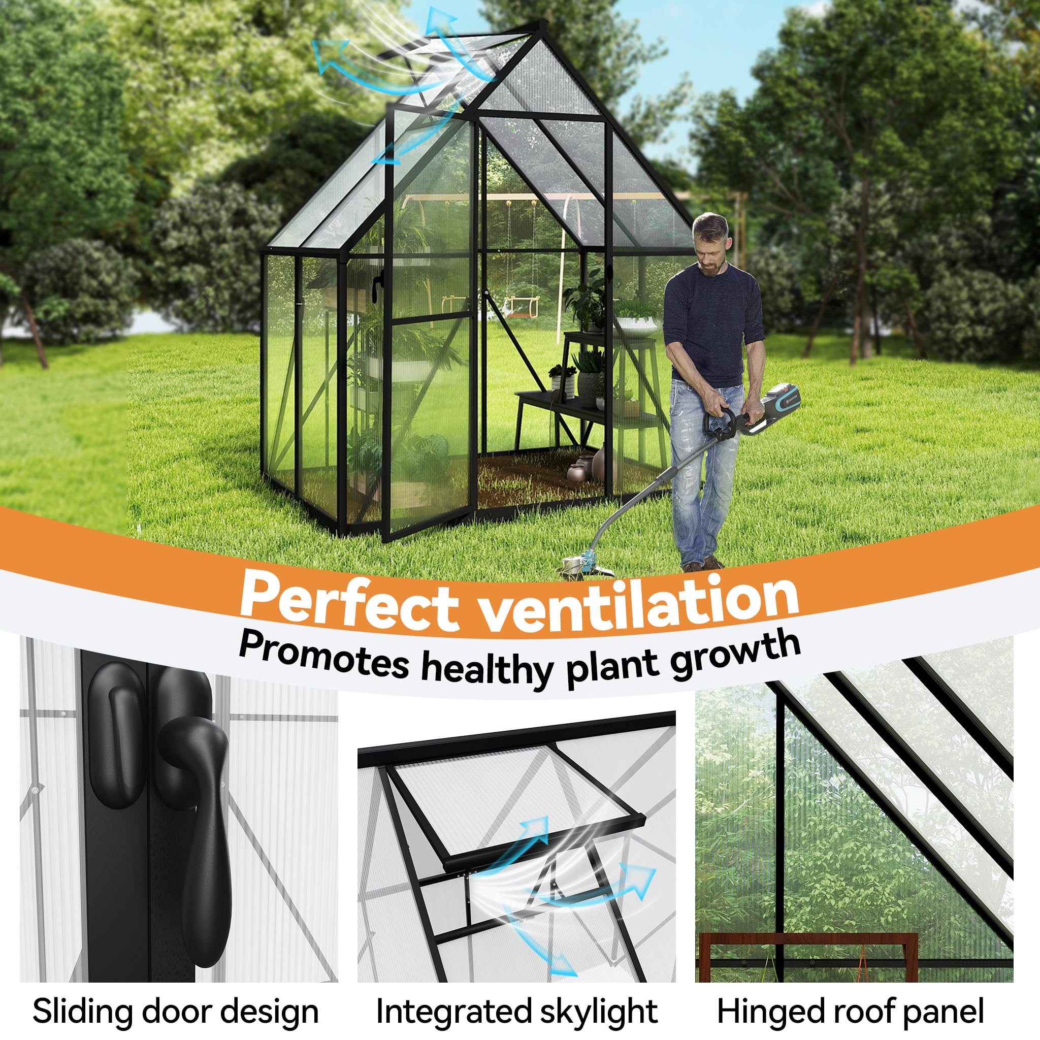 ACXIN Gewächshaus für Garten, Aluminium Treibhaus, Tomatenhaus & Pflanzenhaus mit Fundament, Dachfenster, PC-Platten, Bodenanker, Eisenverstärkung, 125x180x195cm Frühbeet, Wetterfest & UV-beständig