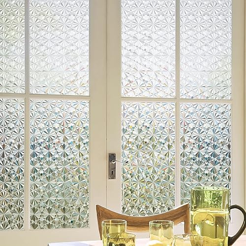 Miniatura 7 de Película de privacidad para ventana, vidrio esmerilado antiguo prisma arcoíris 3D, decoración de ventana de baño, calcomanía holográfica de vinilo